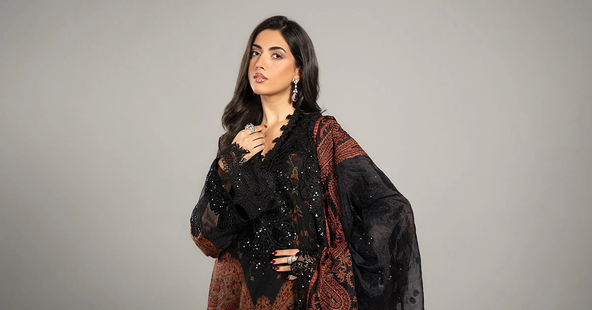 3 Piece Embroidered Woven Suit | DLS-1204 - Image 7