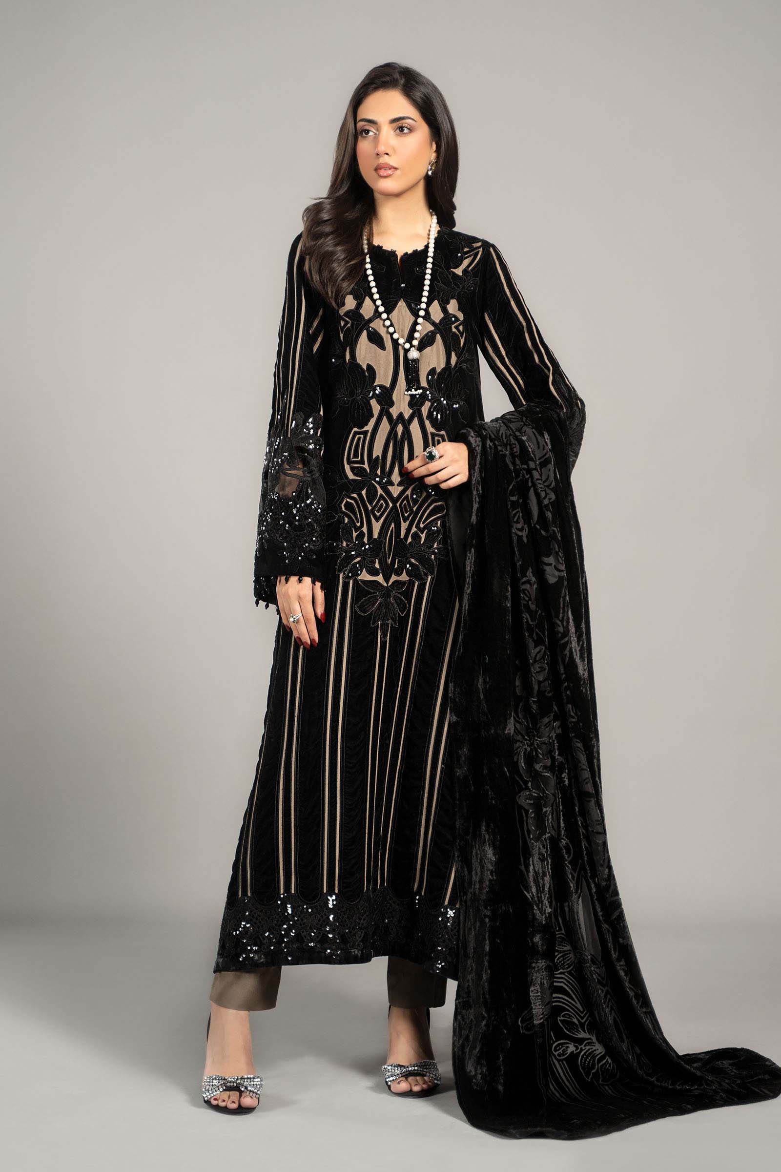 3 Piece Embroidered Velvet Suit | DLS-1205