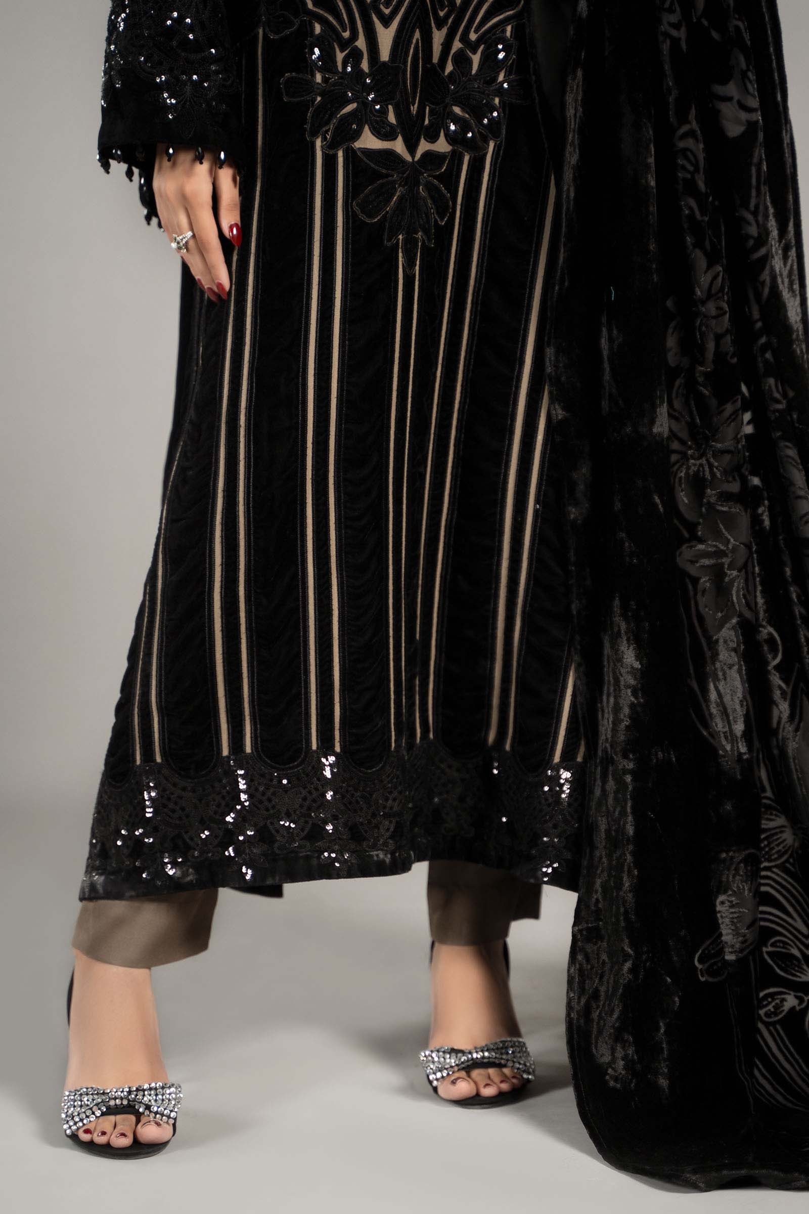 3 Piece Embroidered Velvet Suit | DLS-1205 - Image 3