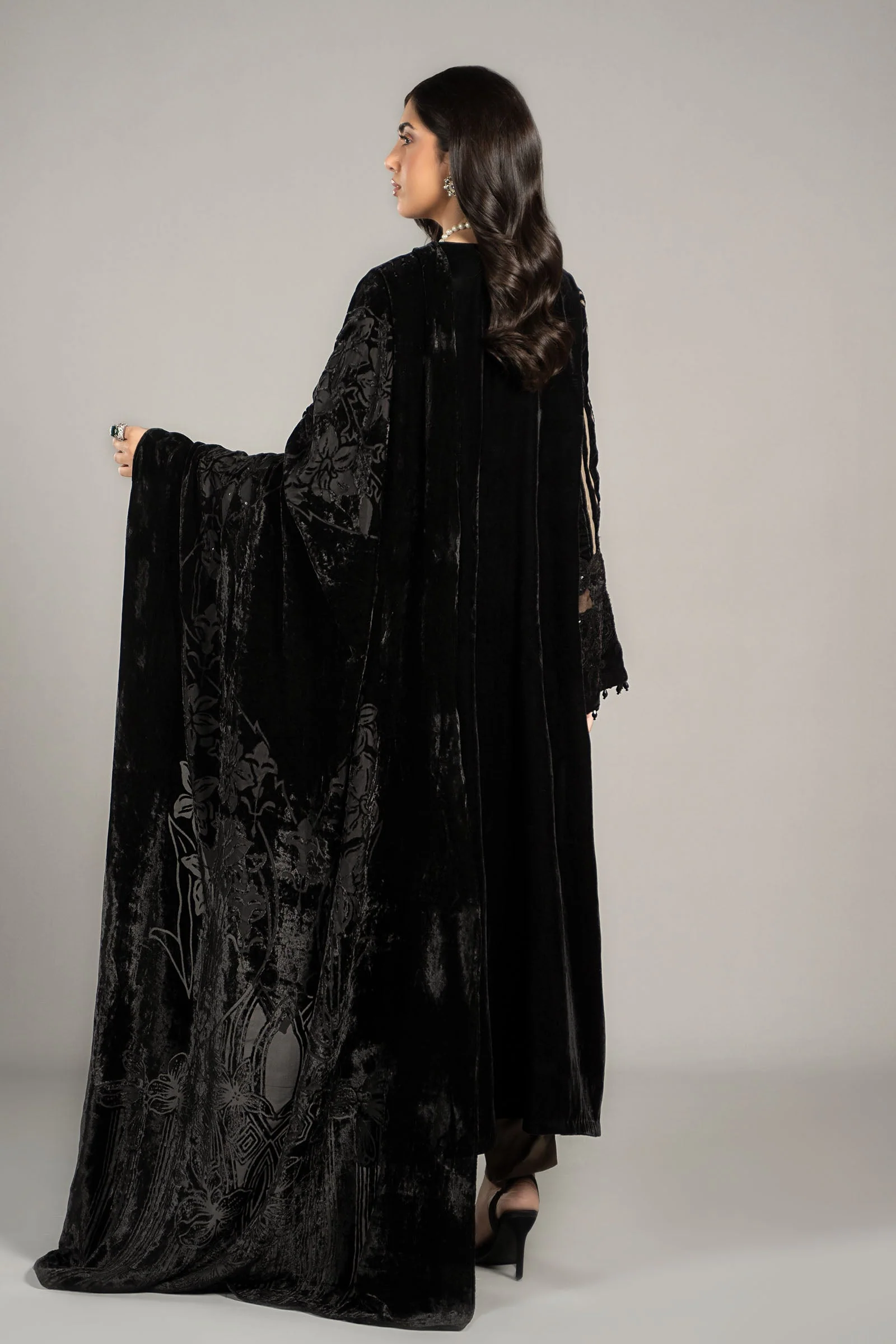 3 Piece Embroidered Velvet Suit | DLS-1205 - Image 6