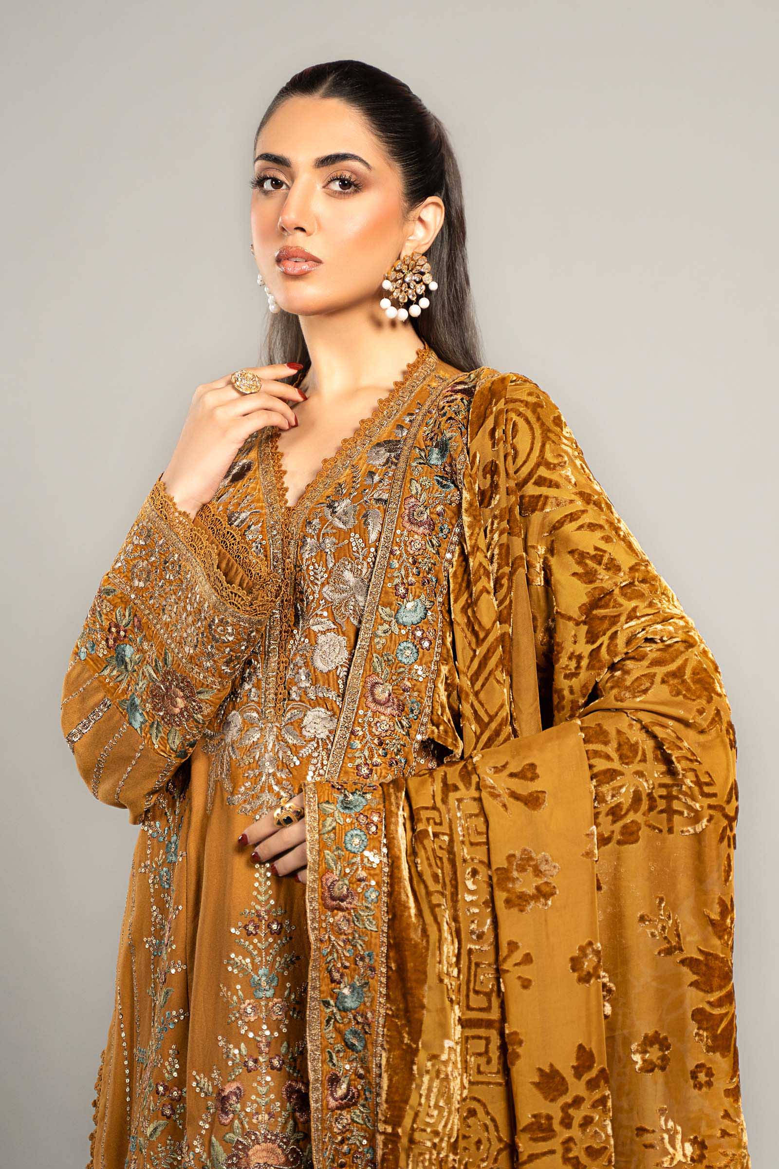 3 Piece Embroidered Twill Linen Suit | DLS-1207 - Image 2