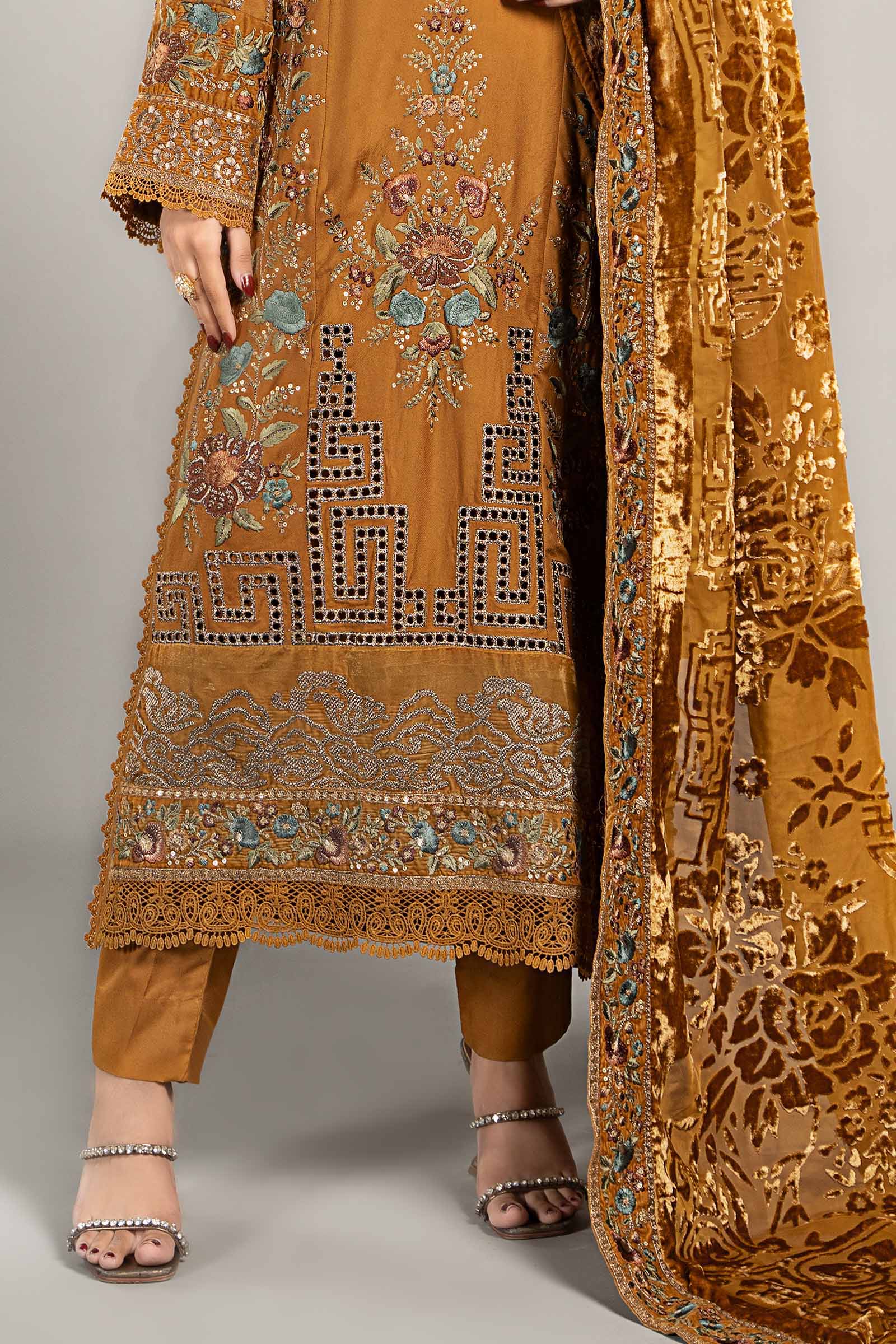 3 Piece Embroidered Twill Linen Suit | DLS-1207 - Image 3
