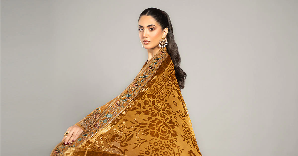 3 Piece Embroidered Twill Linen Suit | DLS-1207 - Image 7