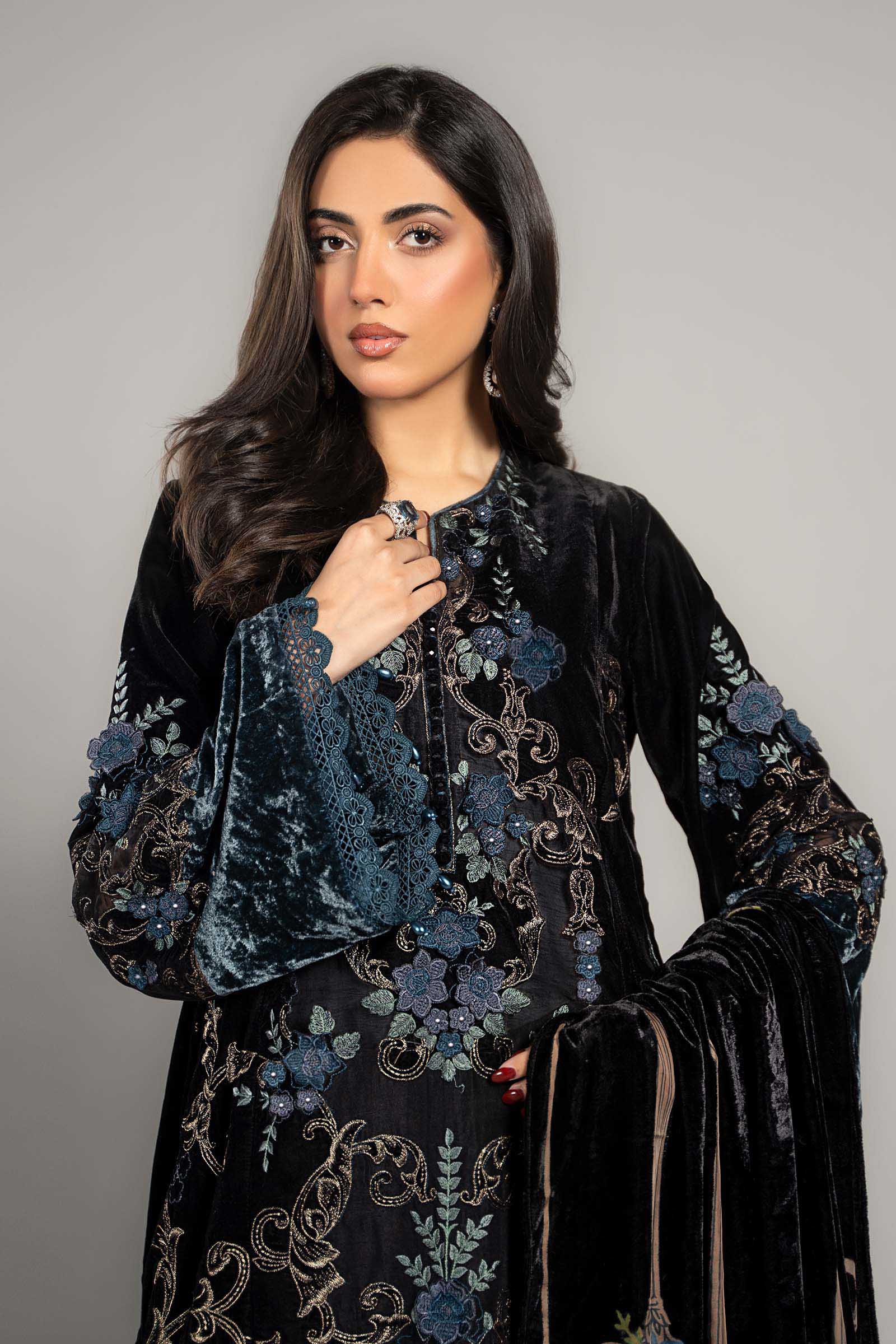 3 Piece Embroidered Velvet Suit | DLS-1208 - Image 2
