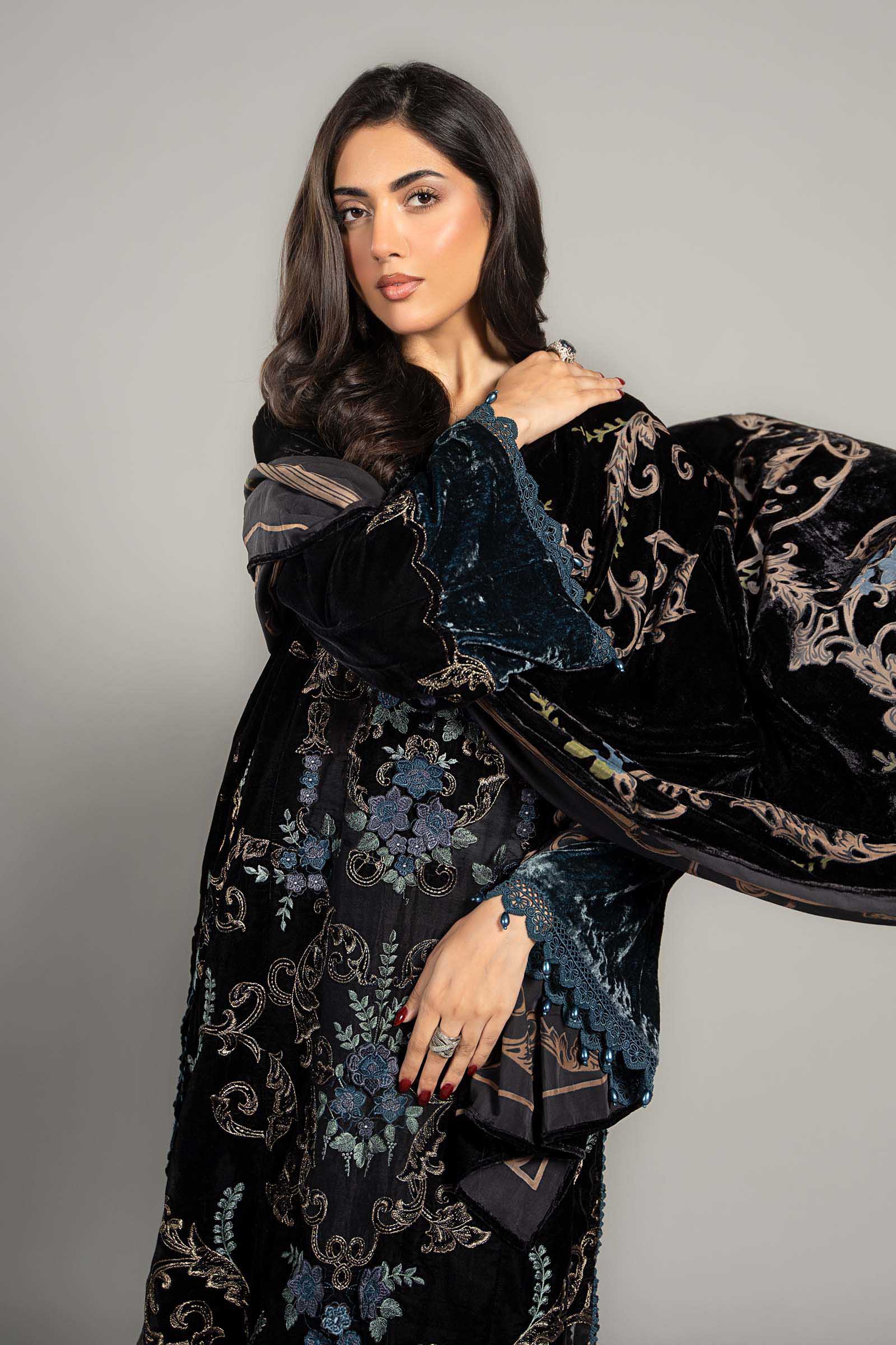 3 Piece Embroidered Velvet Suit | DLS-1208 - Image 3
