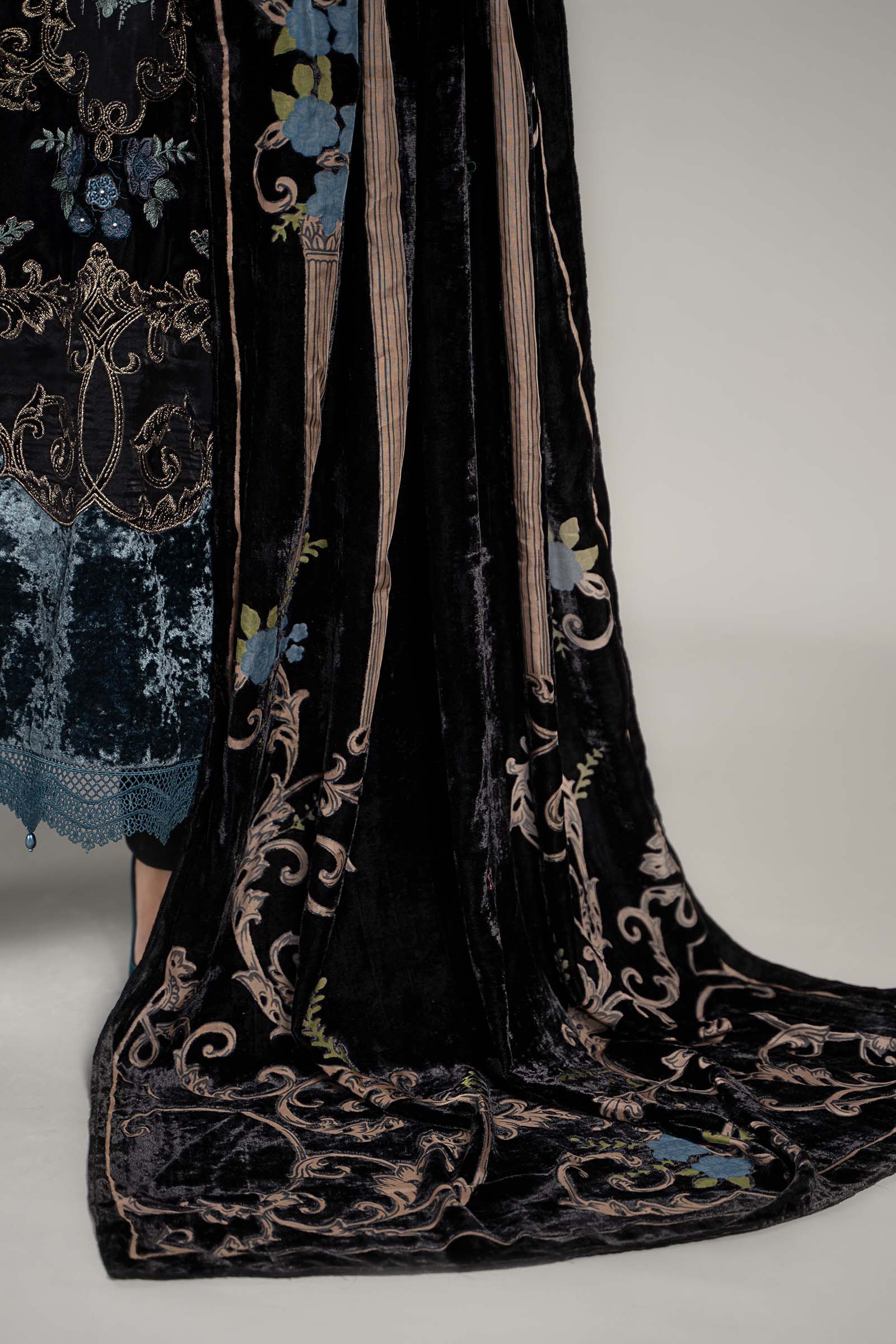 3 Piece Embroidered Velvet Suit | DLS-1208 - Image 6