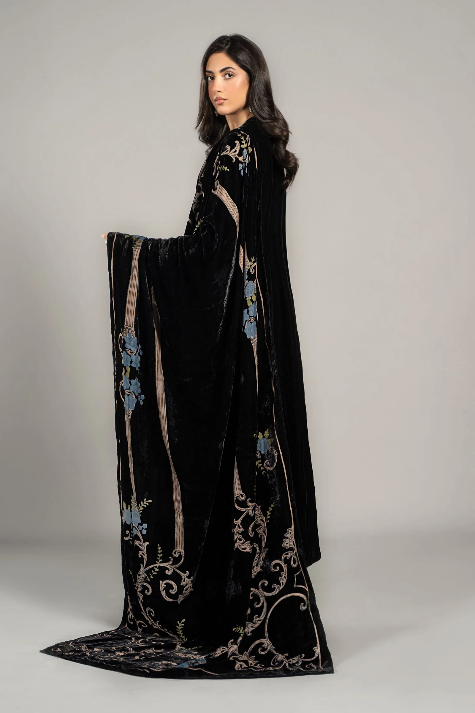 3 Piece Embroidered Velvet Suit | DLS-1208 - Image 8
