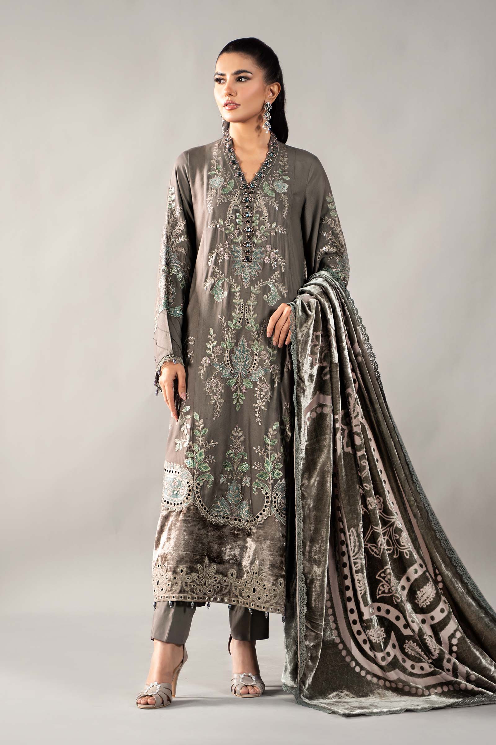 3 Piece Embroidered Linen Suit | DLS-1209