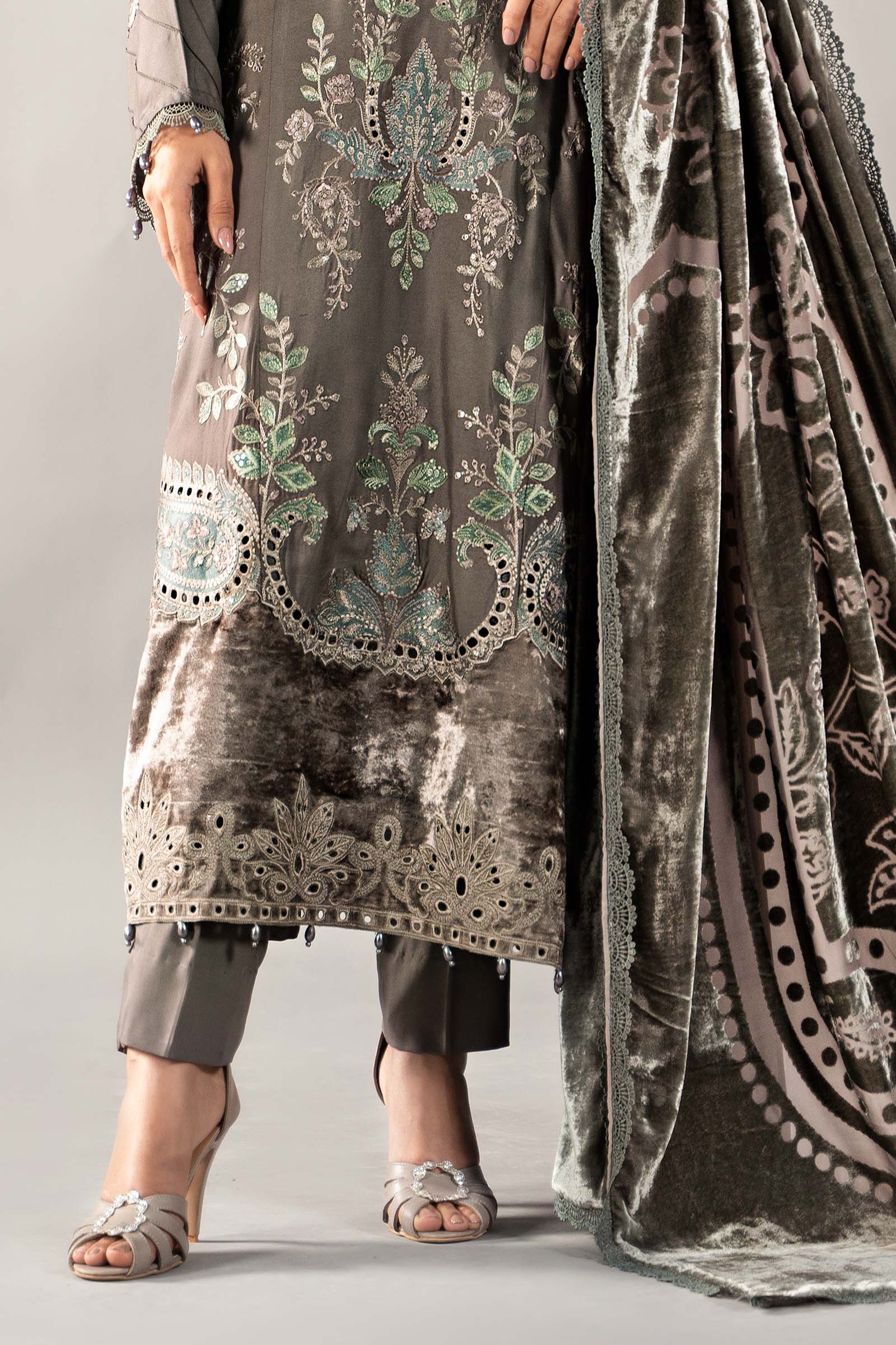 3 Piece Embroidered Linen Suit | DLS-1209 - Image 4