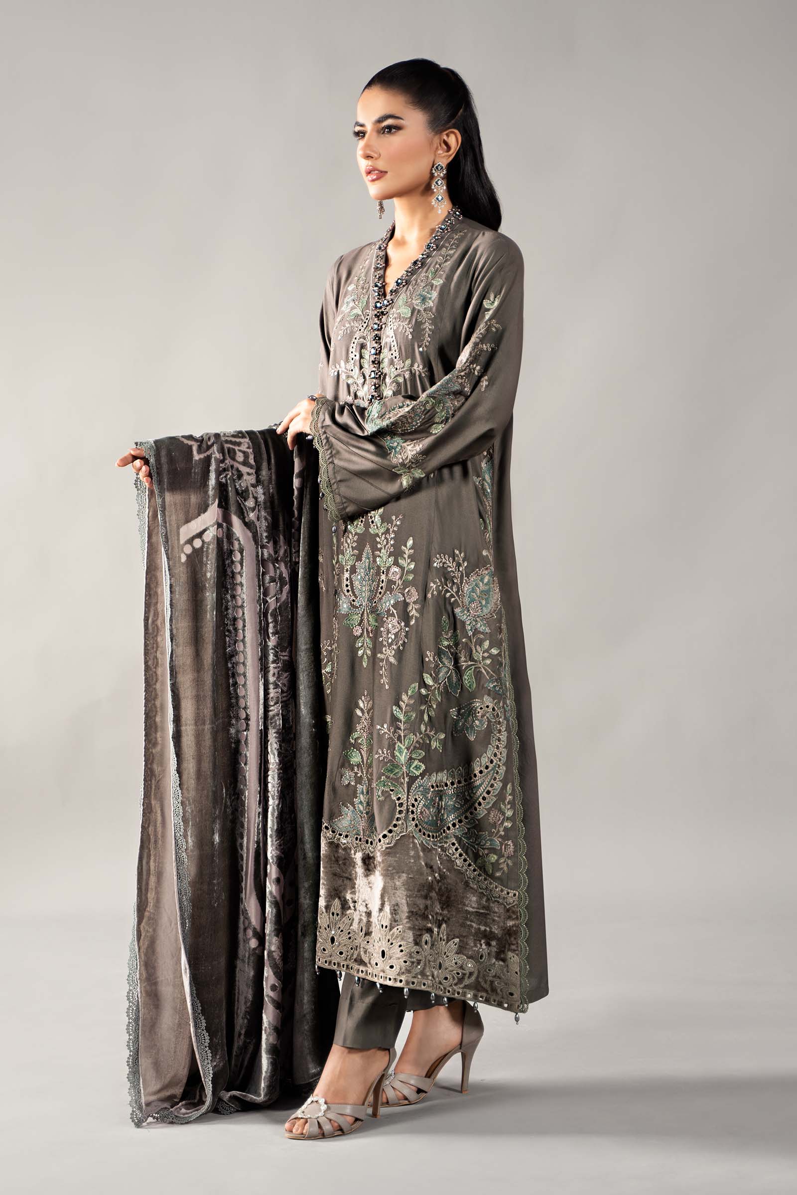 3 Piece Embroidered Linen Suit | DLS-1209 - Image 5