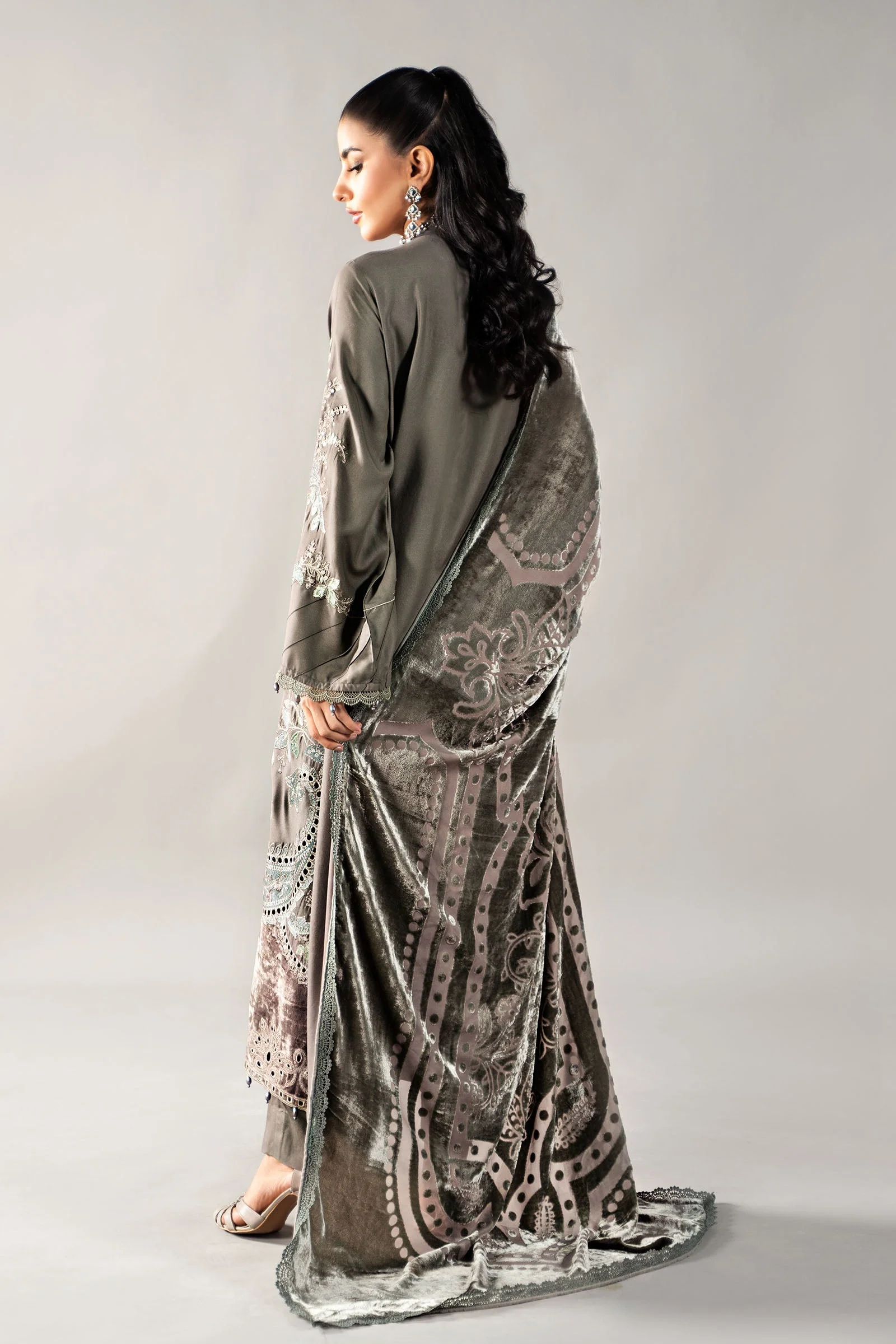 3 Piece Embroidered Linen Suit | DLS-1209 - Image 6
