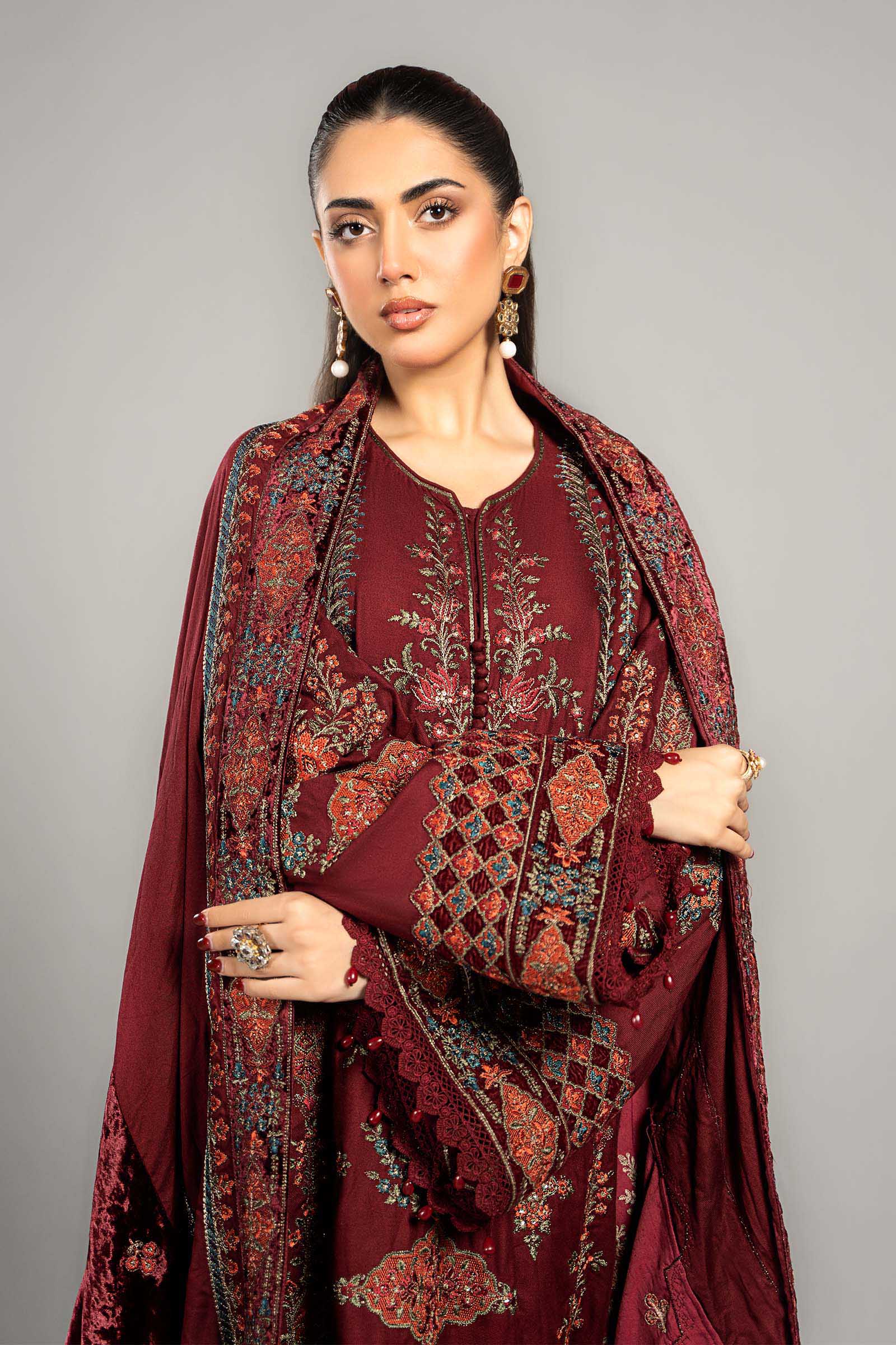 3 Piece Embroidered Twill Linen Suit | DLS-1210 - Image 2