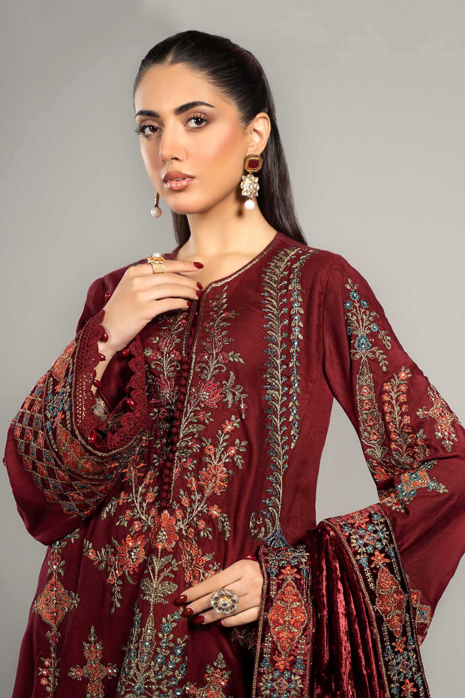 3 Piece Embroidered Twill Linen Suit | DLS-1210 - Image 3