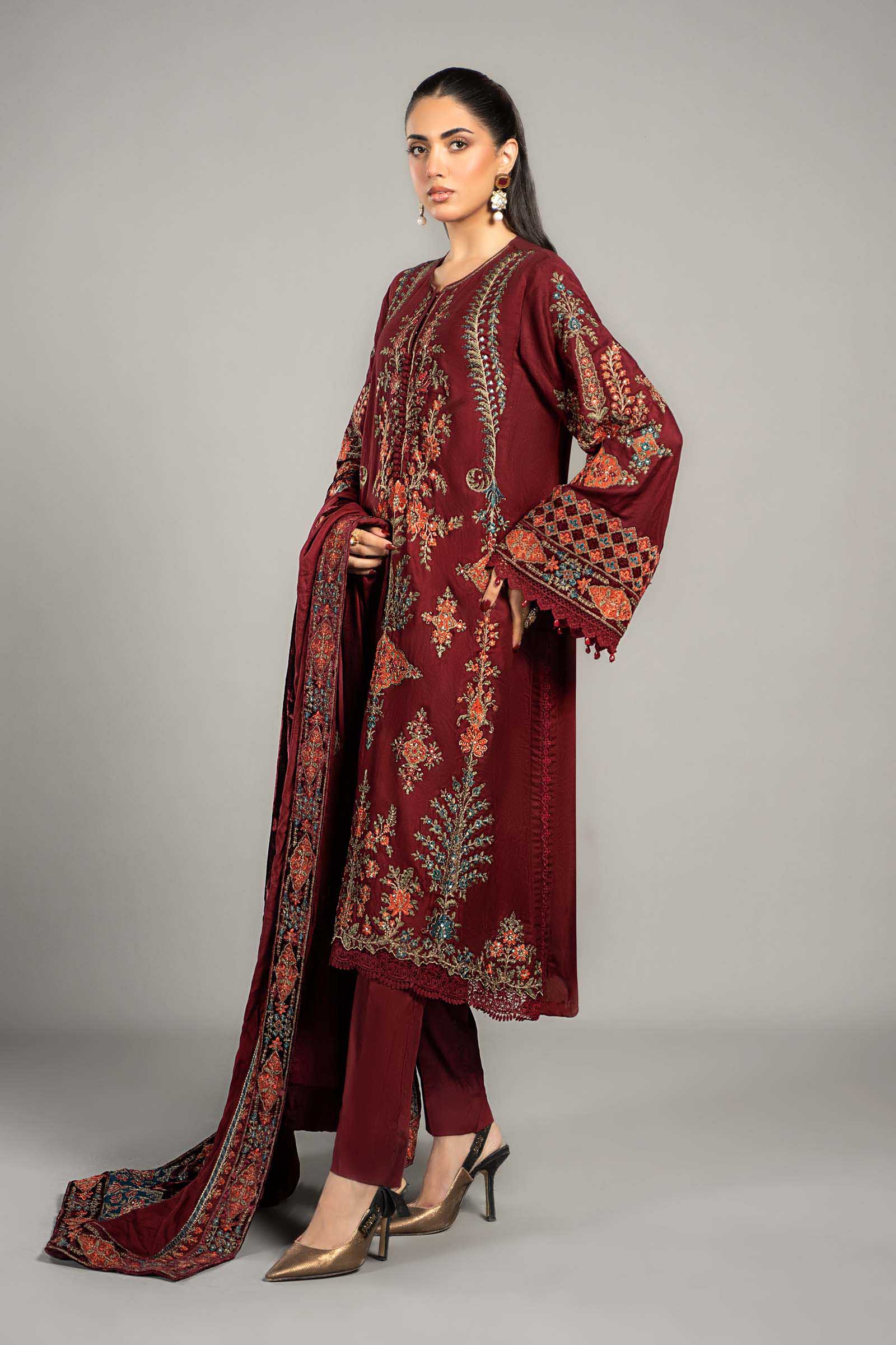 3 Piece Embroidered Twill Linen Suit | DLS-1210 - Image 5