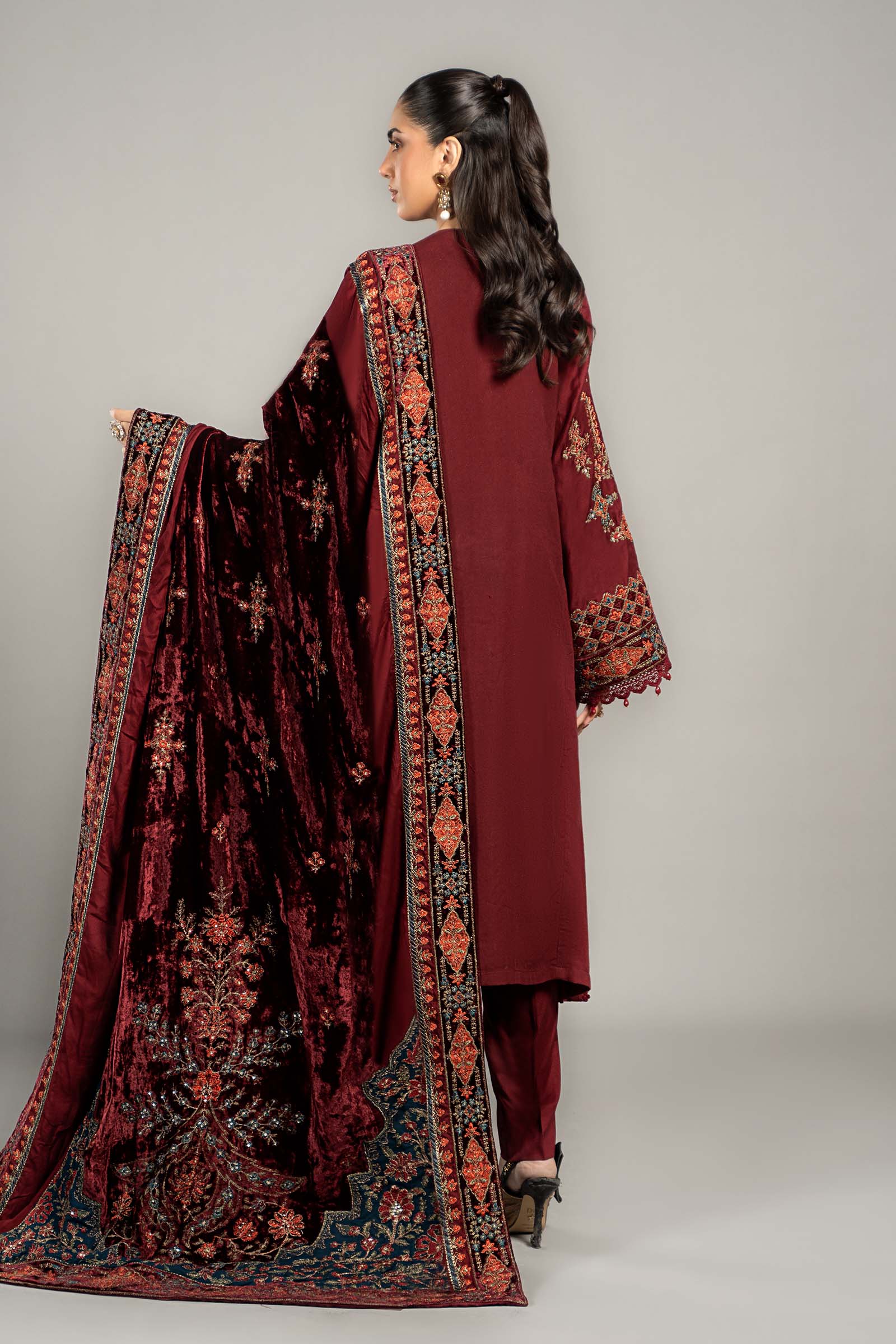 3 Piece Embroidered Twill Linen Suit | DLS-1210 - Image 6