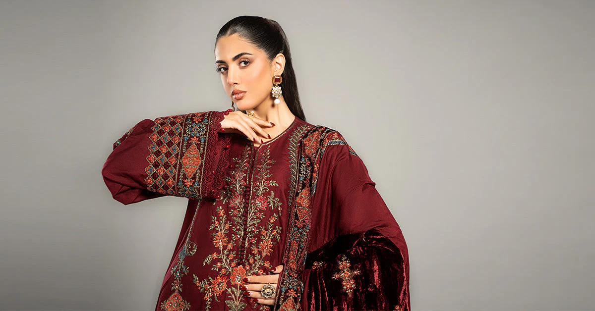 3 Piece Embroidered Twill Linen Suit | DLS-1210 - Image 7