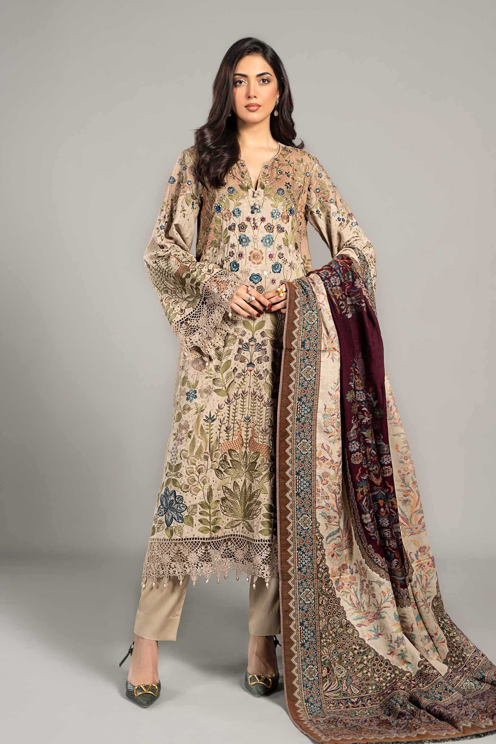 3 Piece Embroidered Linen Suit | DLS-1211