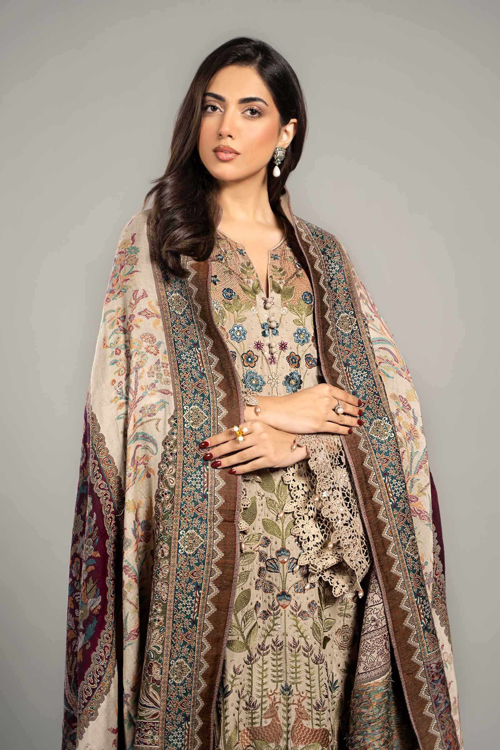 3 Piece Embroidered Linen Suit | DLS-1211 - Image 2