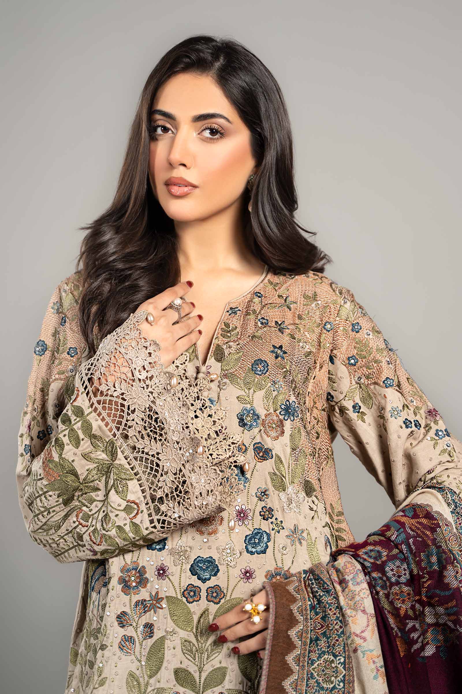 3 Piece Embroidered Linen Suit | DLS-1211 - Image 3