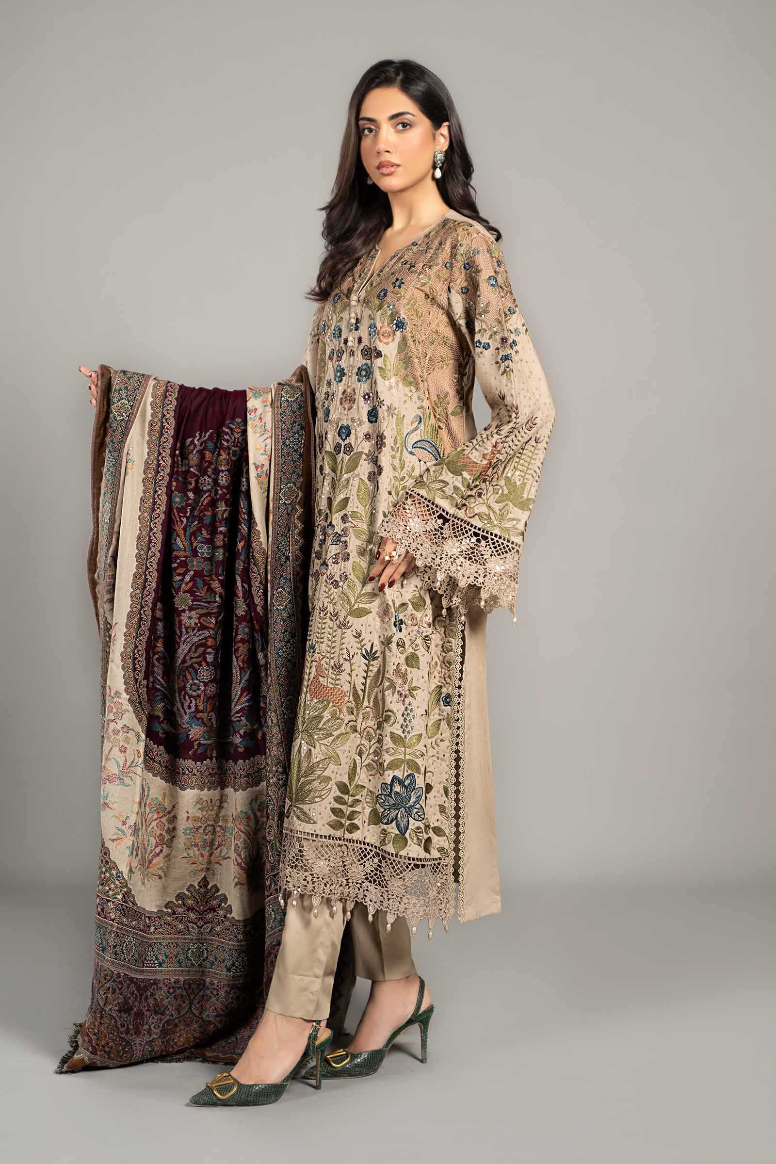 3 Piece Embroidered Linen Suit | DLS-1211 - Image 7