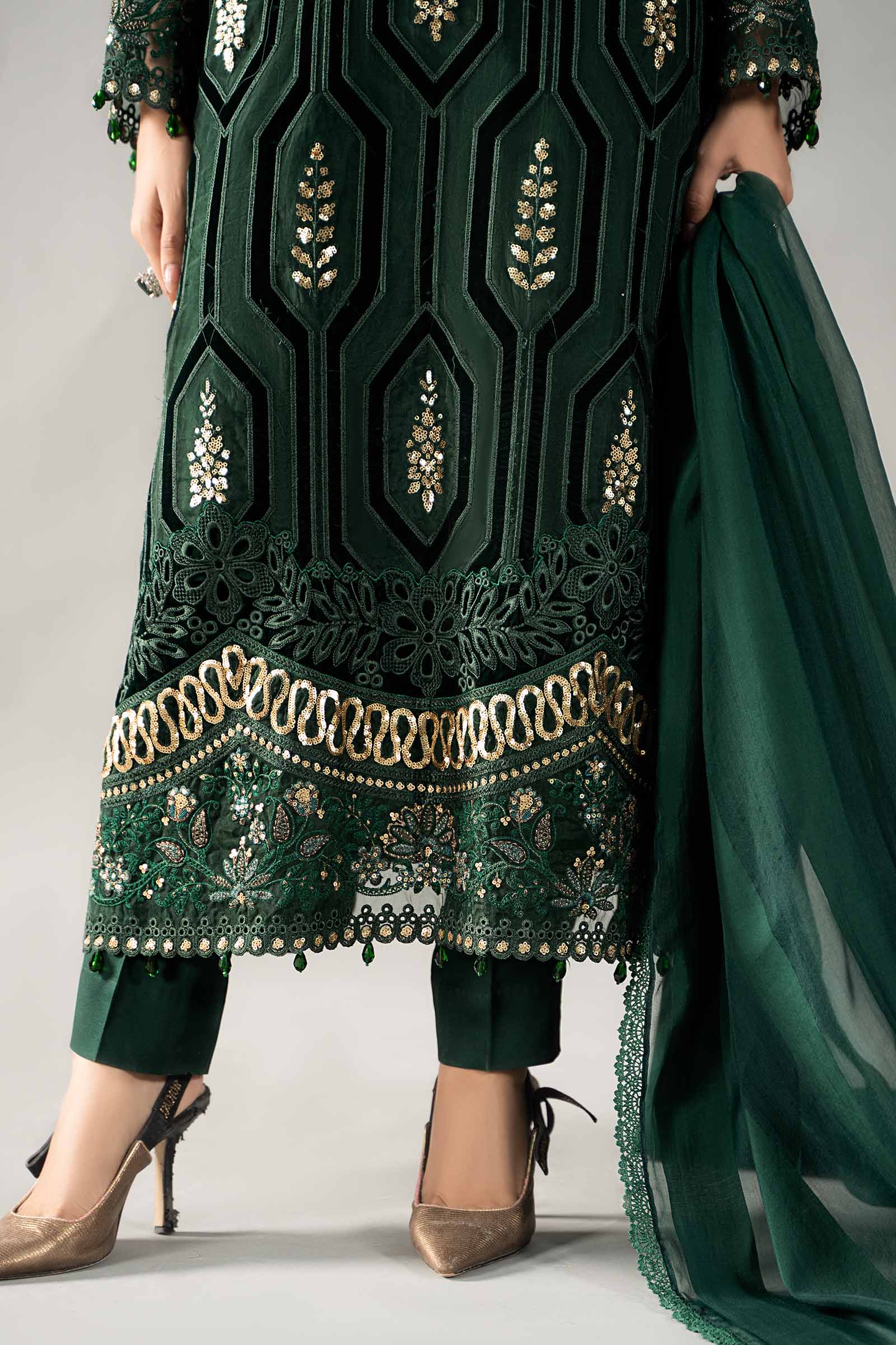3 Piece Embroidered Velvet Suit | DLS-1212 - Image 4