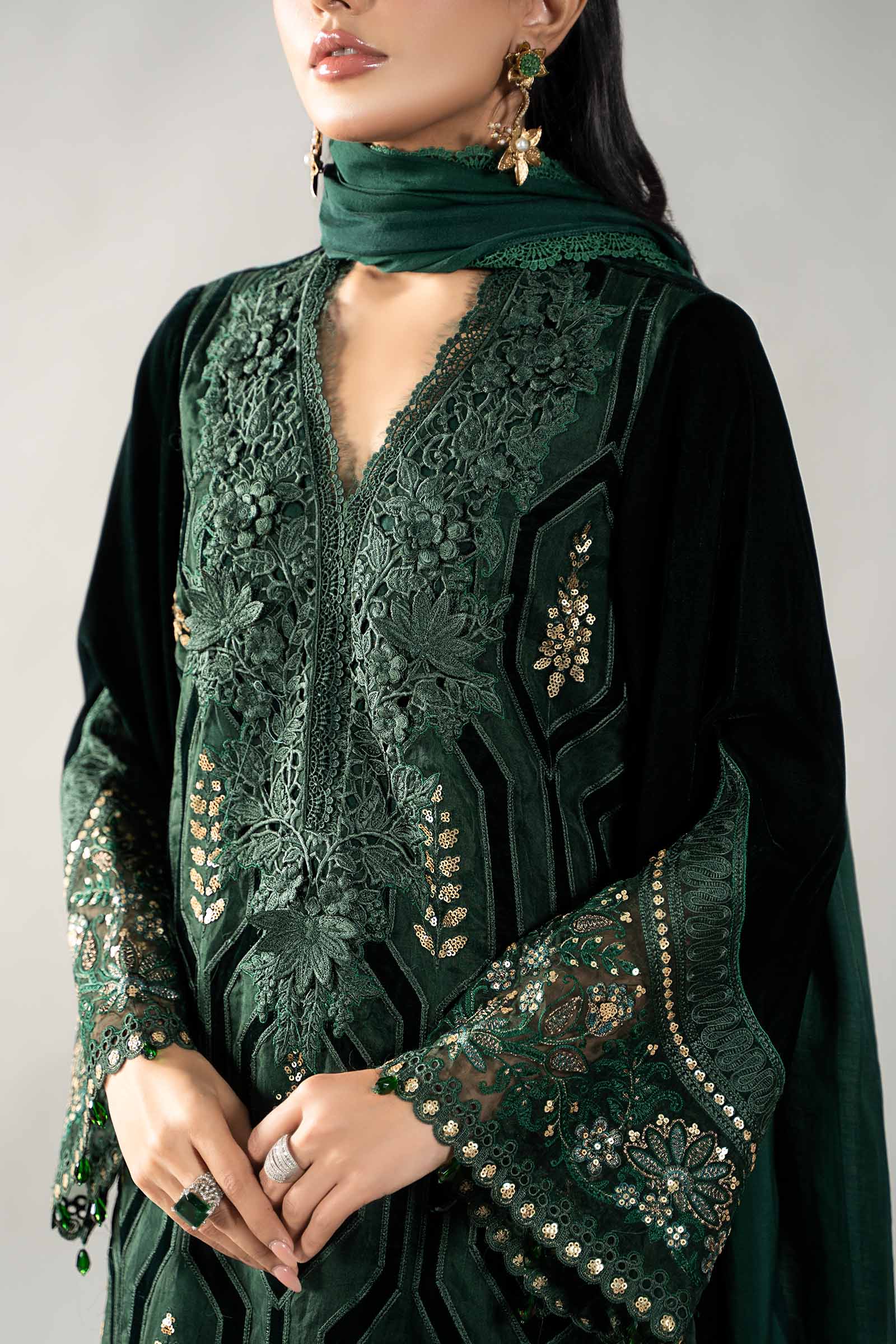 3 Piece Embroidered Velvet Suit | DLS-1212 - Image 5