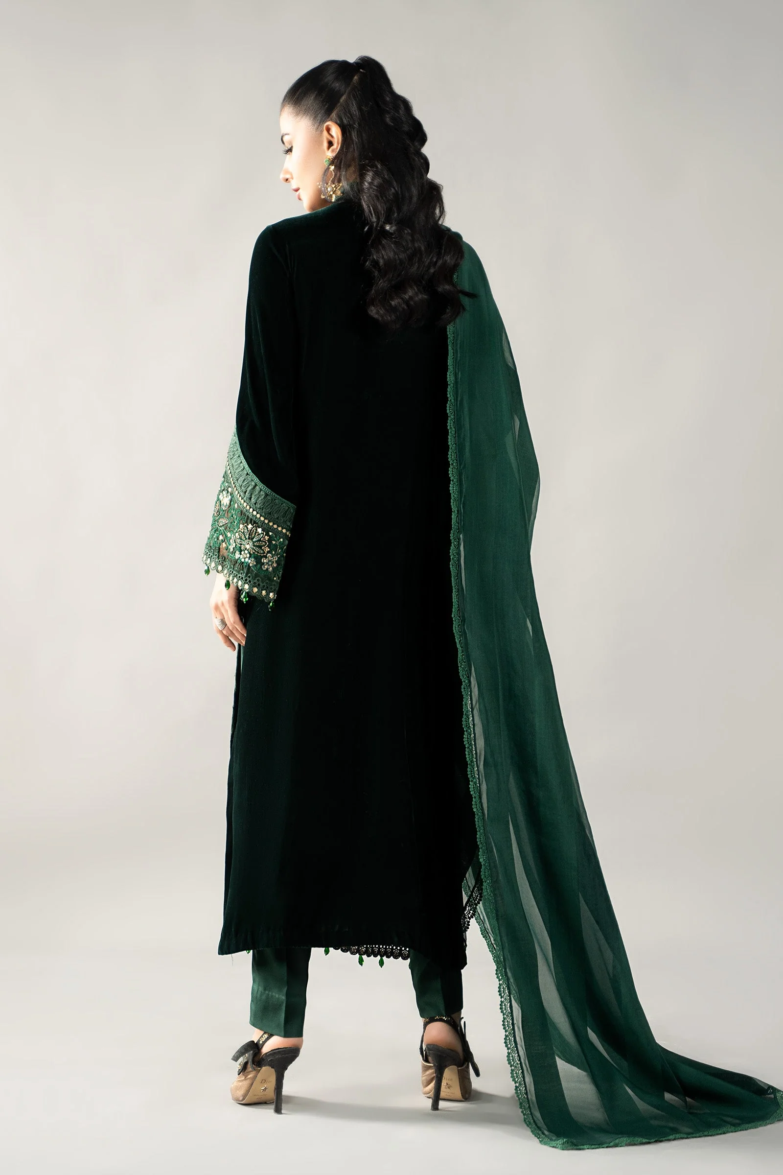 3 Piece Embroidered Velvet Suit | DLS-1212 - Image 7