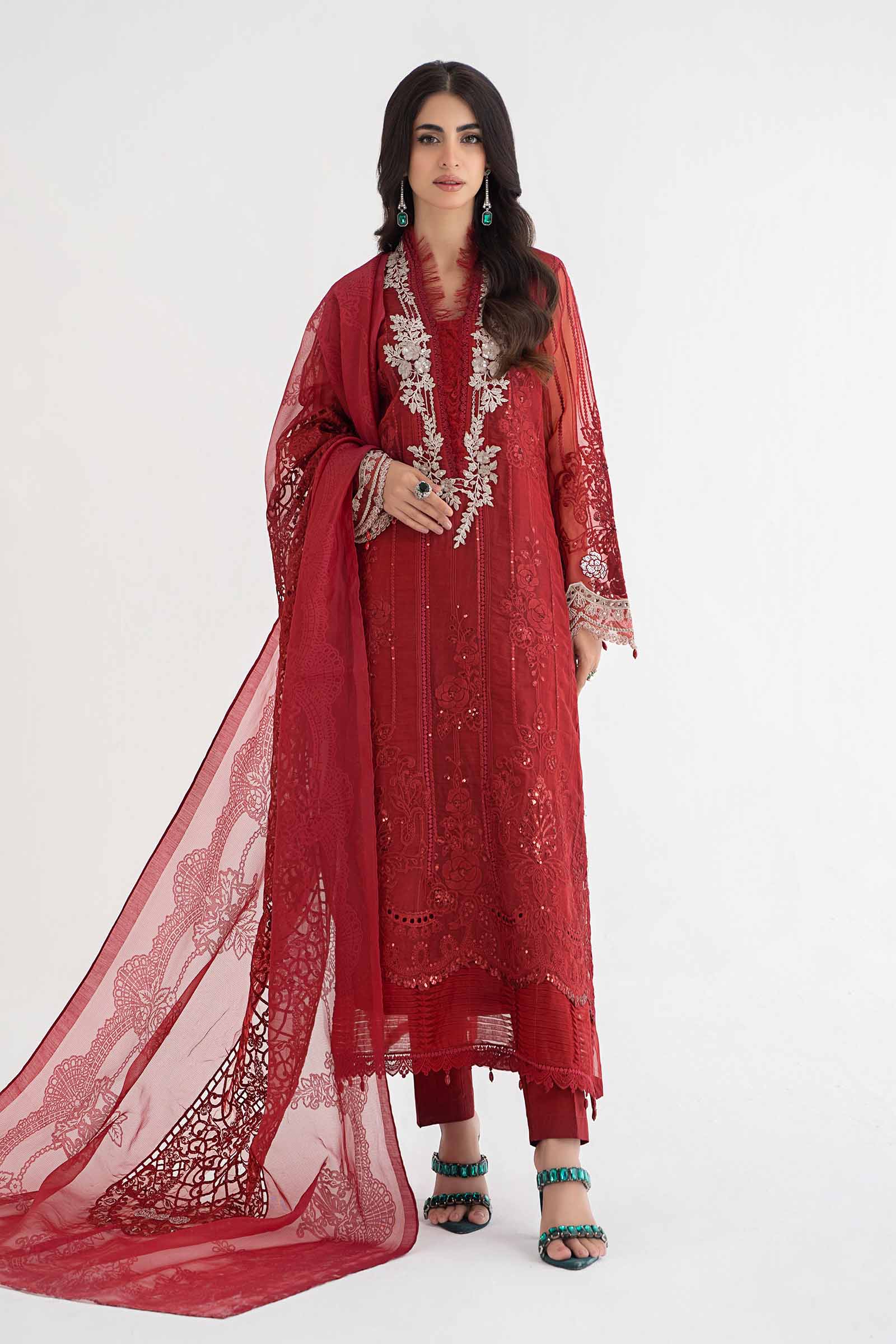 3 Piece Embroidered Organza Suit | DS-2401-B