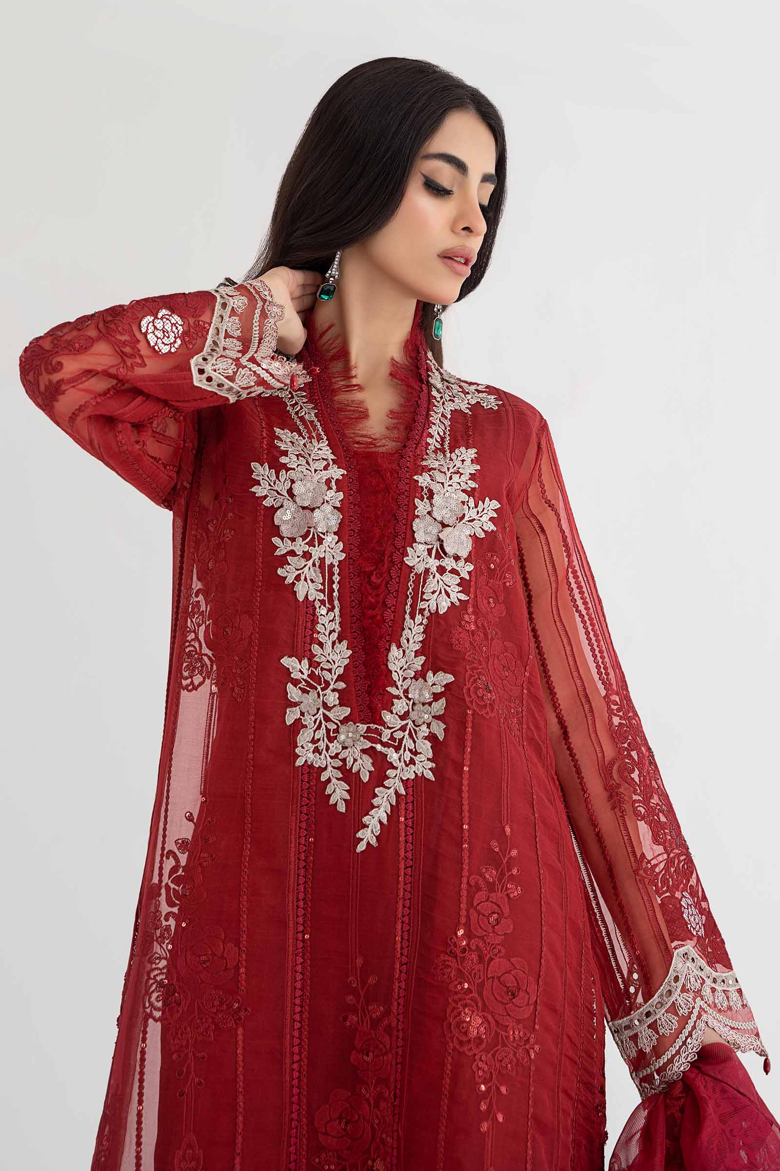 3 Piece Embroidered Organza Suit | DS-2401-B - Image 2