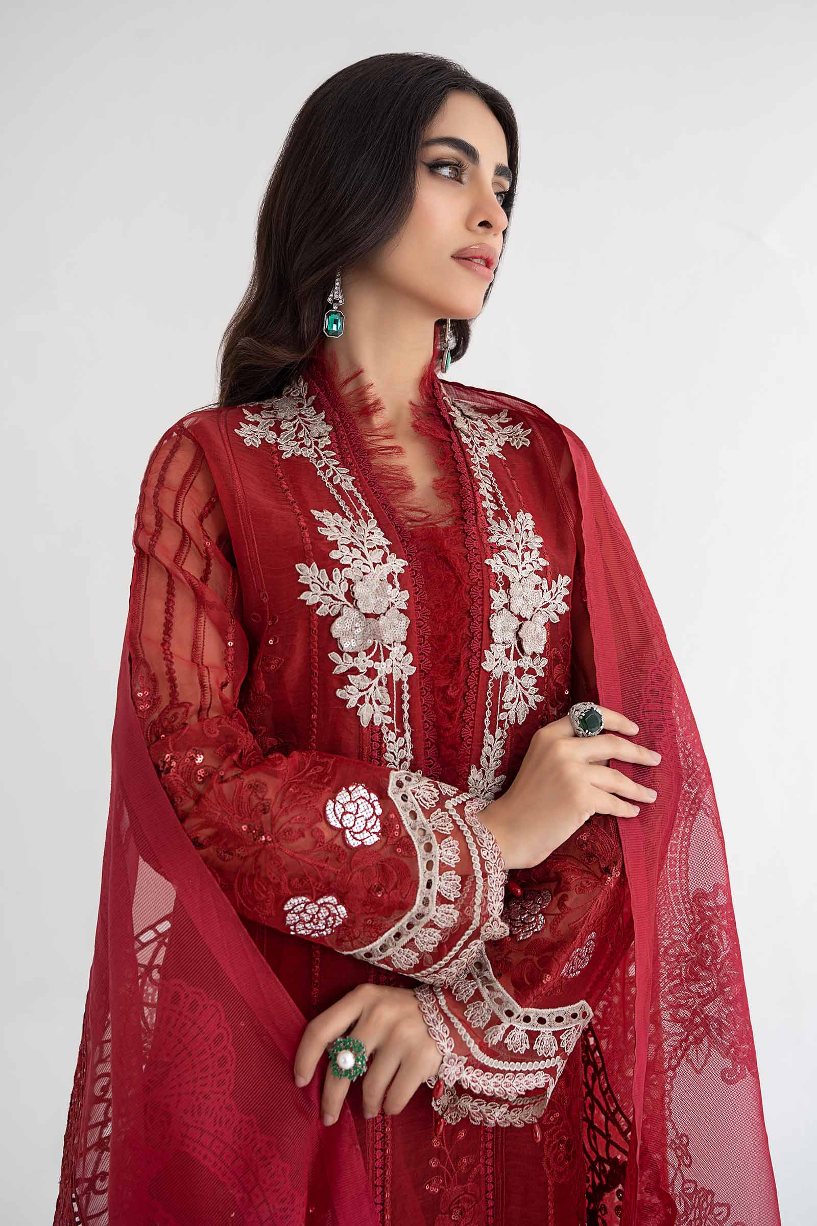 3 Piece Embroidered Organza Suit | DS-2401-B - Image 3