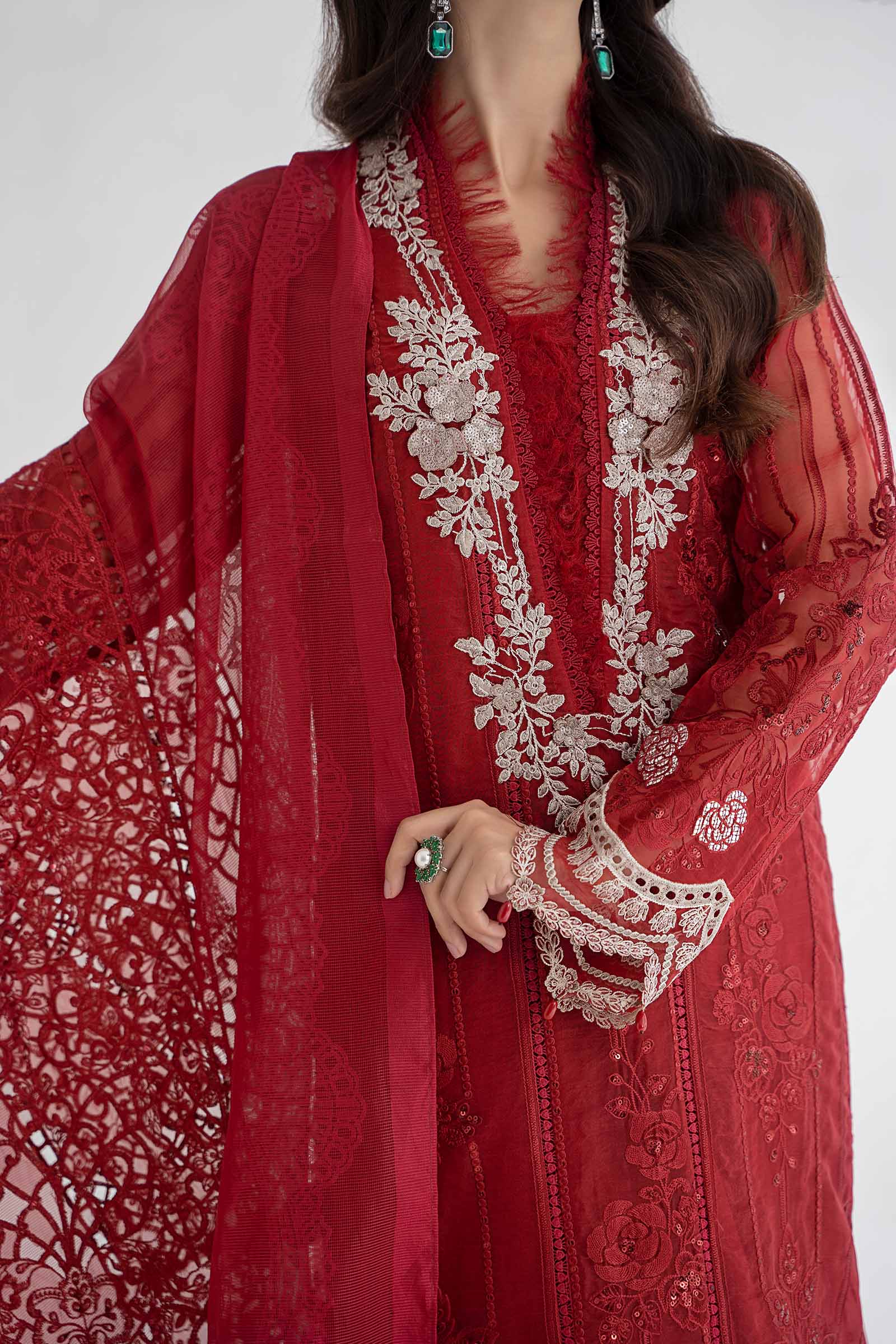 3 Piece Embroidered Organza Suit | DS-2401-B - Image 4