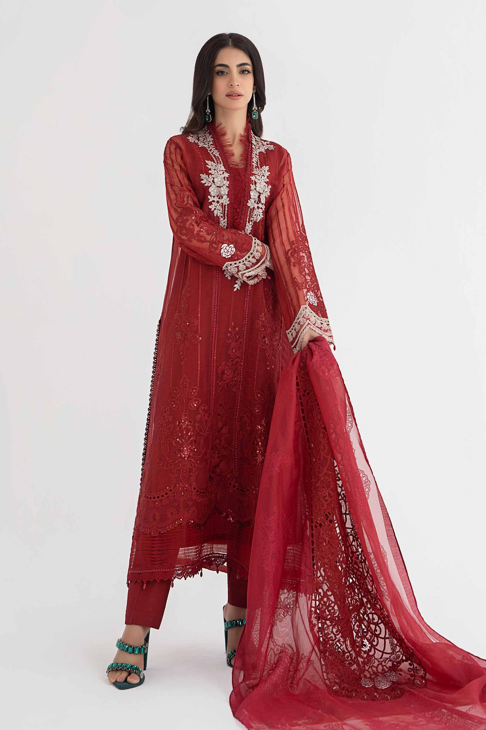 3 Piece Embroidered Organza Suit | DS-2401-B - Image 6