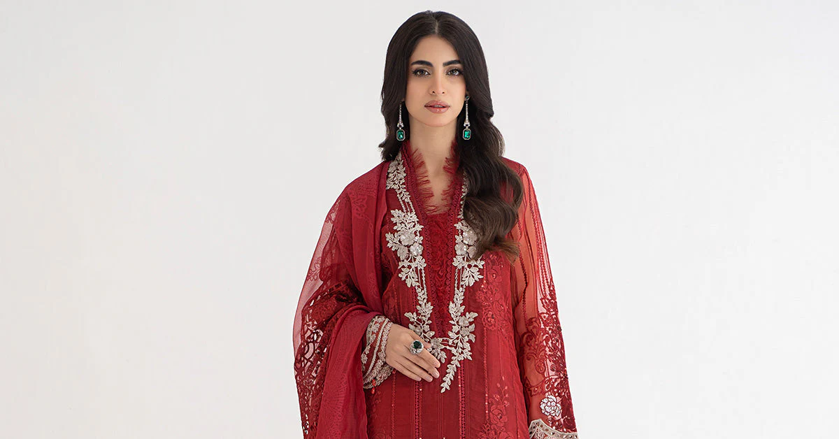 3 Piece Embroidered Organza Suit | DS-2401-B - Image 9
