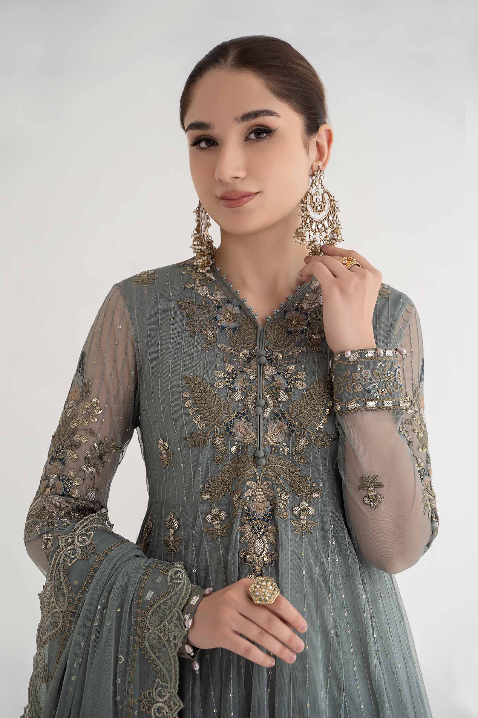 3 Piece Embroidered Net Suit | DS-2403-A - Image 2