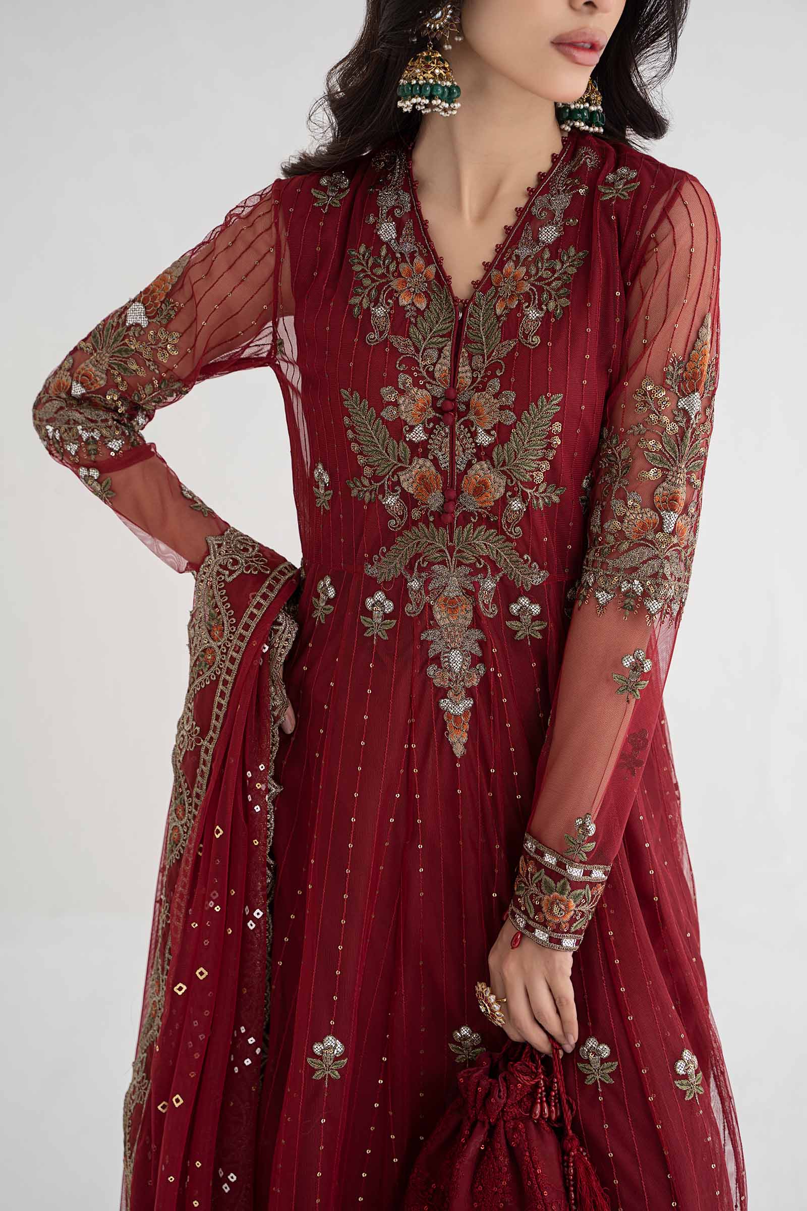 3 Piece Embroidered Net Suit | DS-2403-B - Image 4