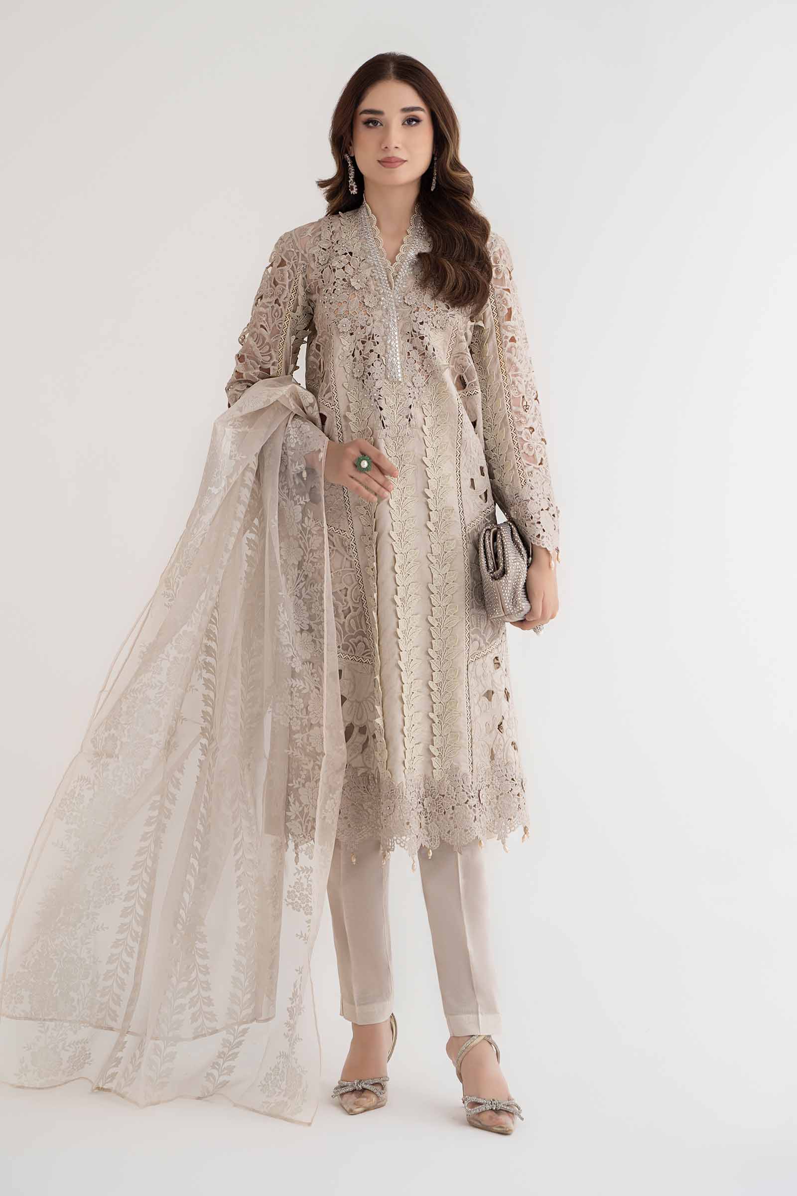 3 Piece Embroidered Dobby Lawn Suit | DS-2409-A