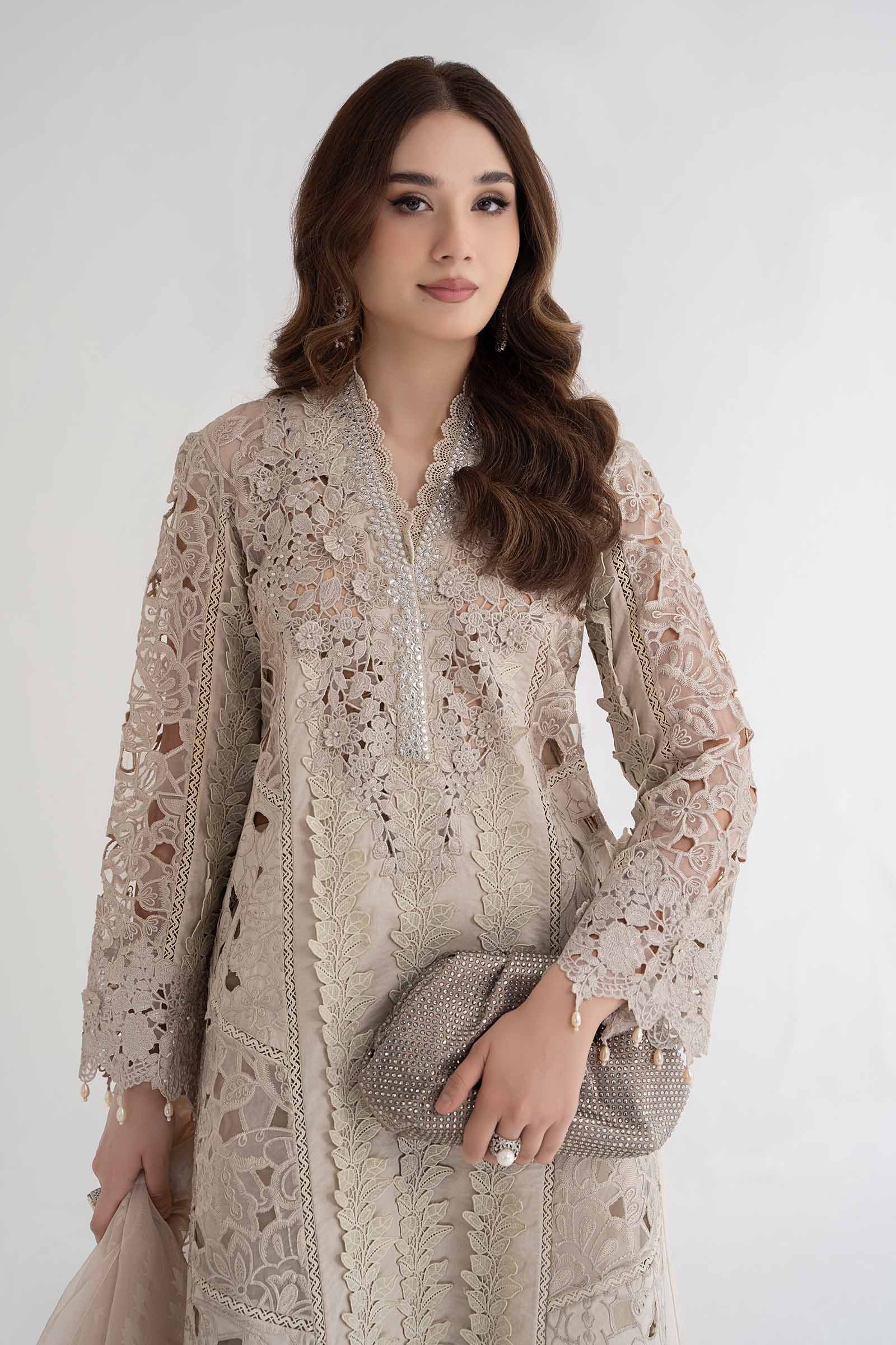 3 Piece Embroidered Dobby Lawn Suit | DS-2409-A - Image 2