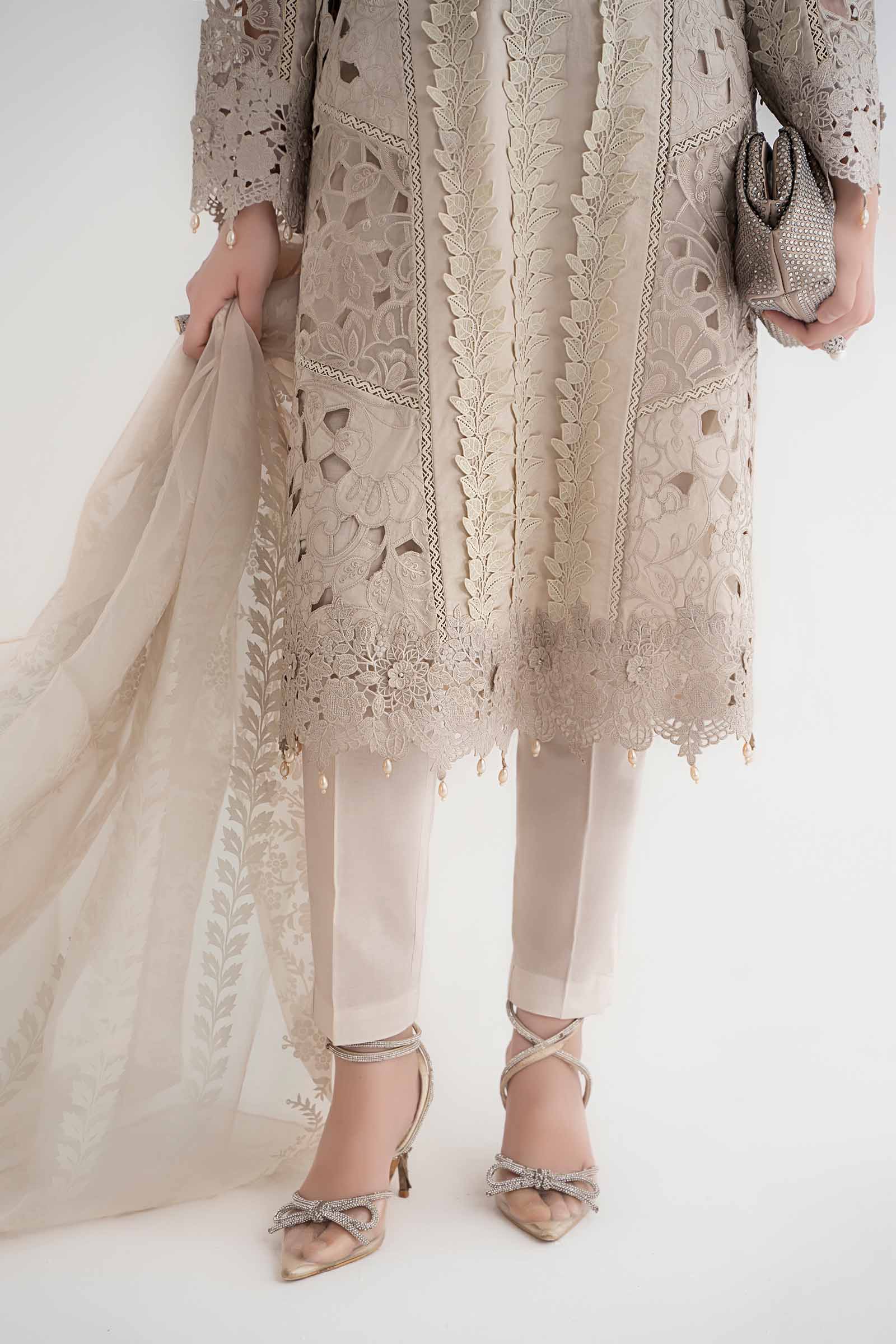 3 Piece Embroidered Dobby Lawn Suit | DS-2409-A - Image 4