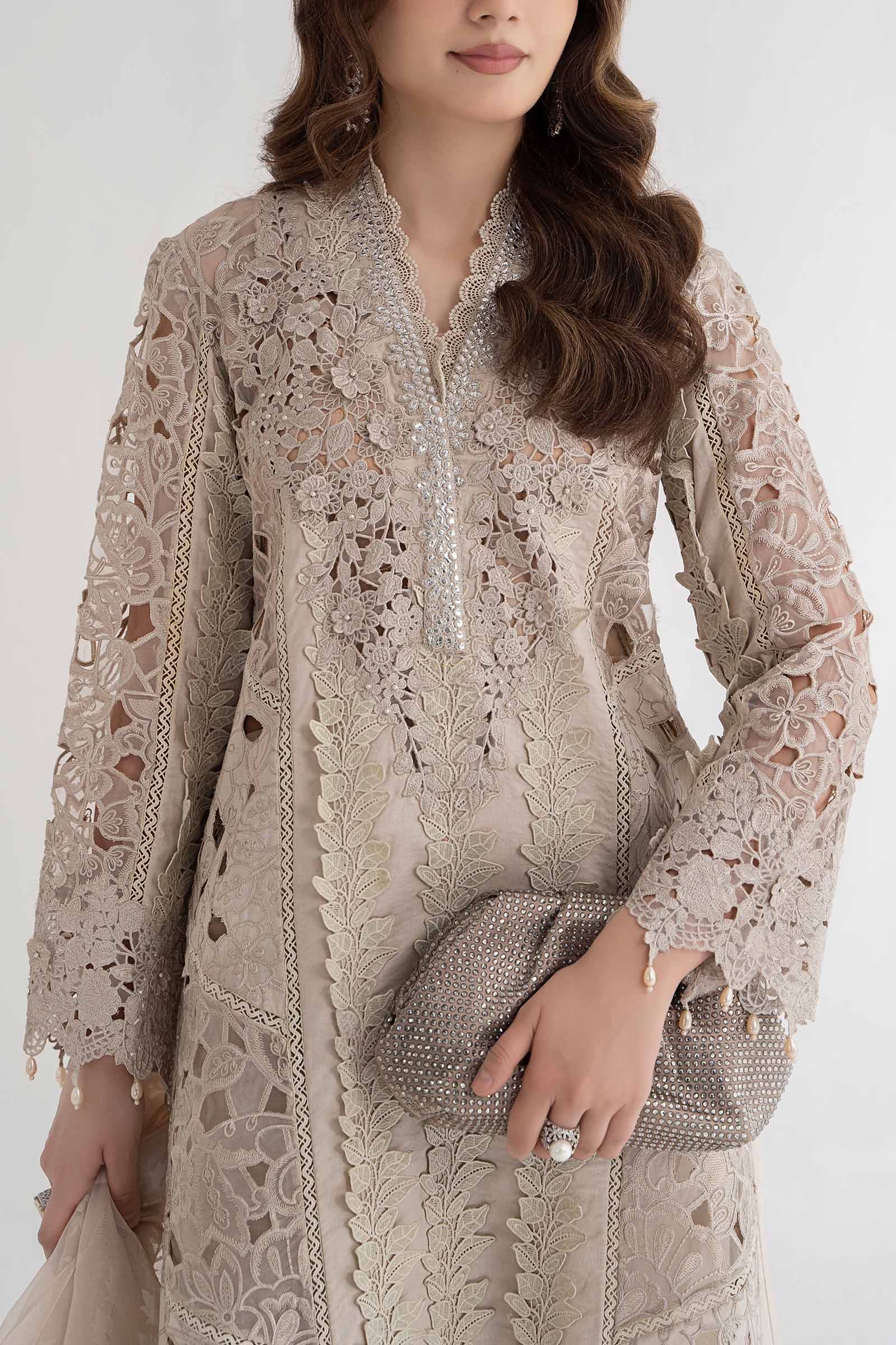 3 Piece Embroidered Dobby Lawn Suit | DS-2409-A - Image 5