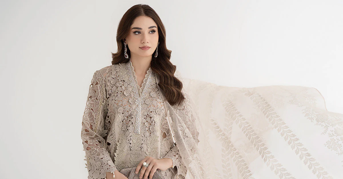 3 Piece Embroidered Dobby Lawn Suit | DS-2409-A - Image 8