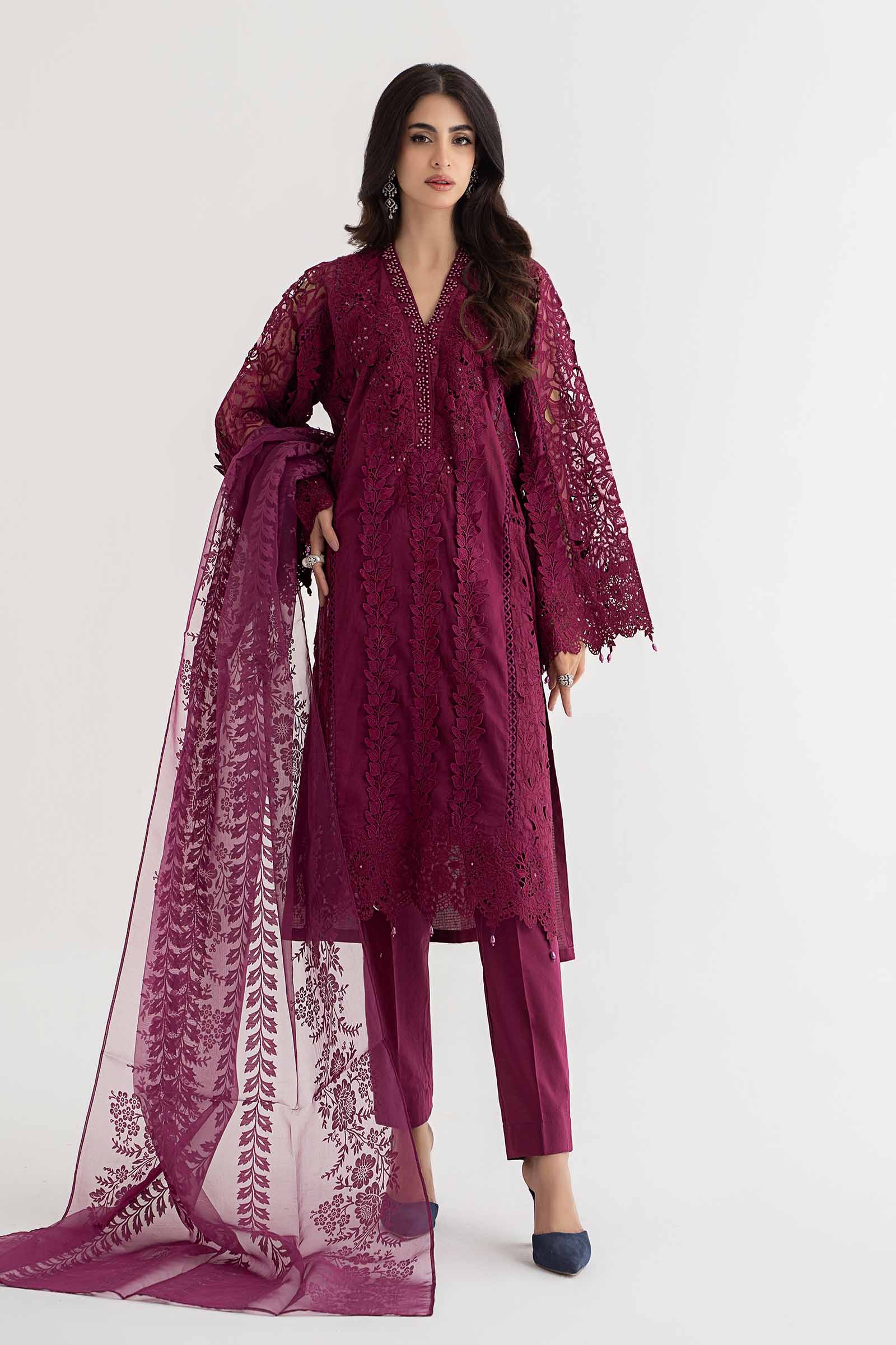 3 Piece Embroidered Dobby Lawn Suit | DS-2409-B