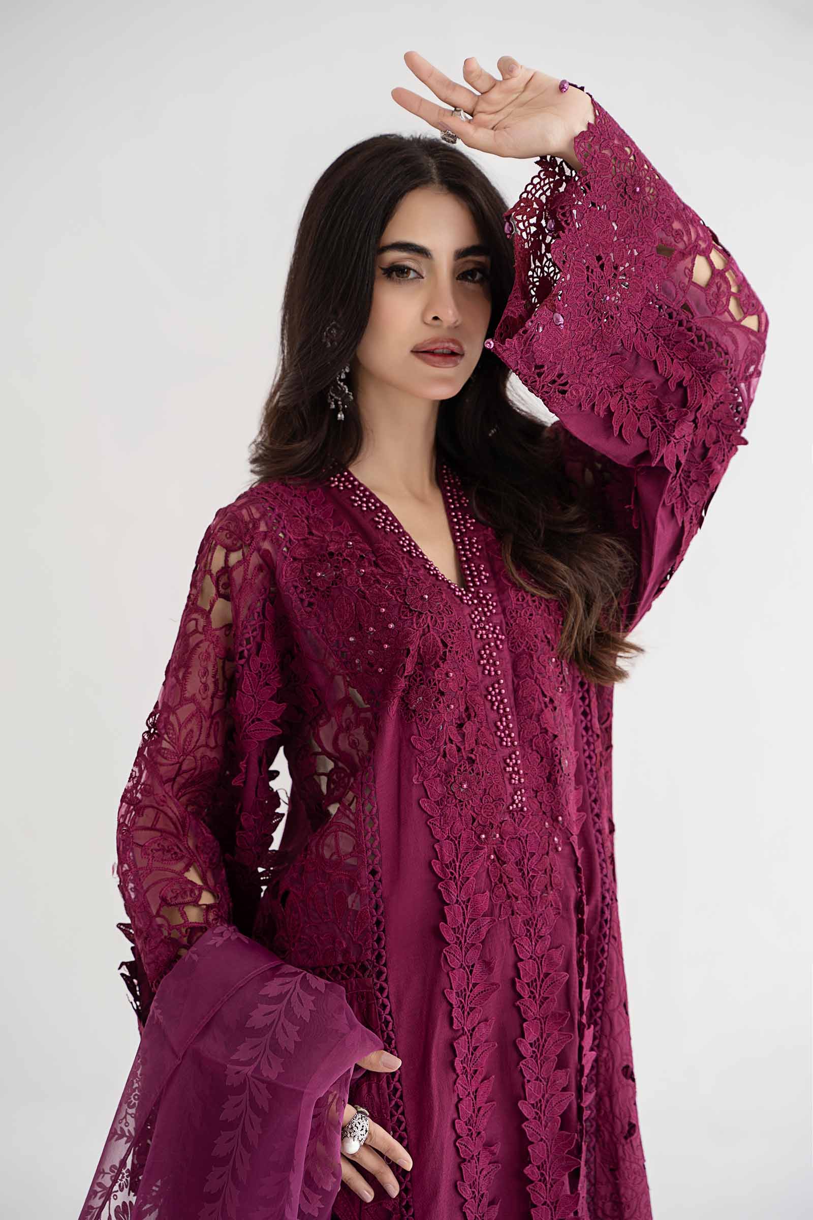 3 Piece Embroidered Dobby Lawn Suit | DS-2409-B - Image 2