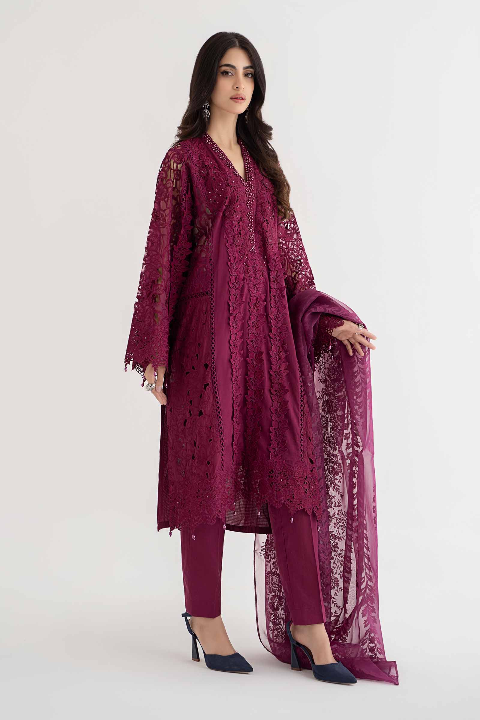3 Piece Embroidered Dobby Lawn Suit | DS-2409-B - Image 3