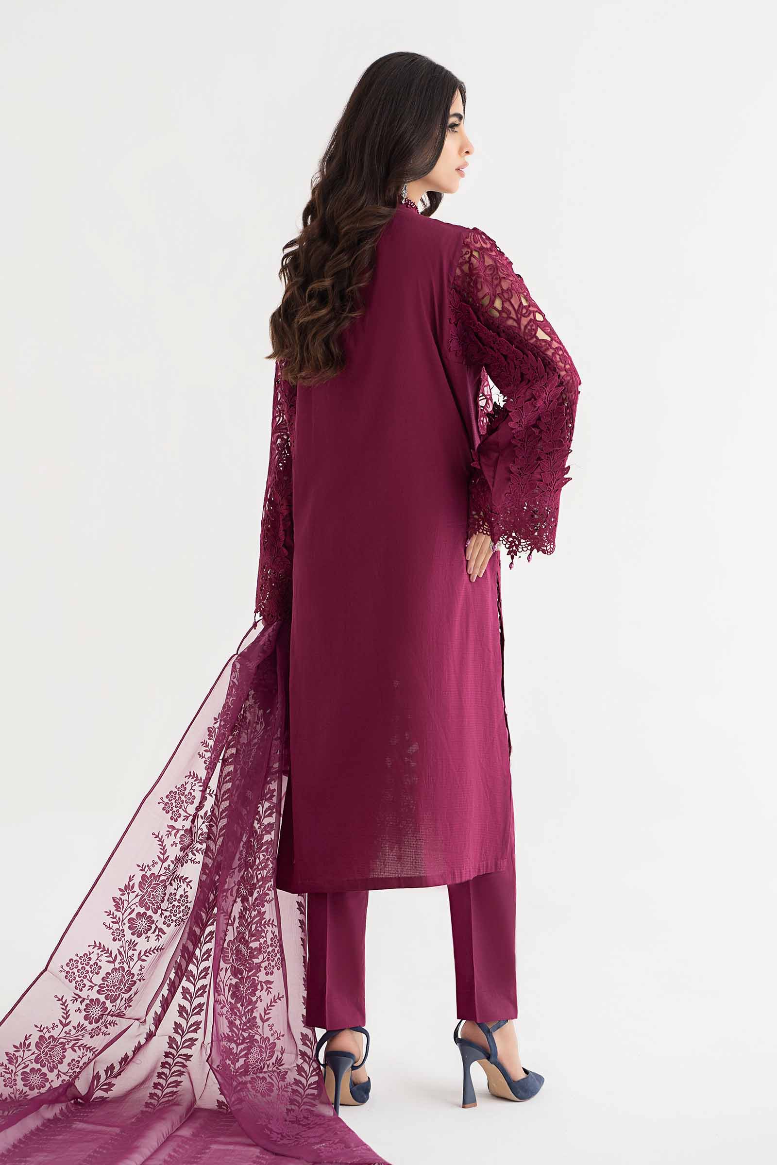 3 Piece Embroidered Dobby Lawn Suit | DS-2409-B - Image 4