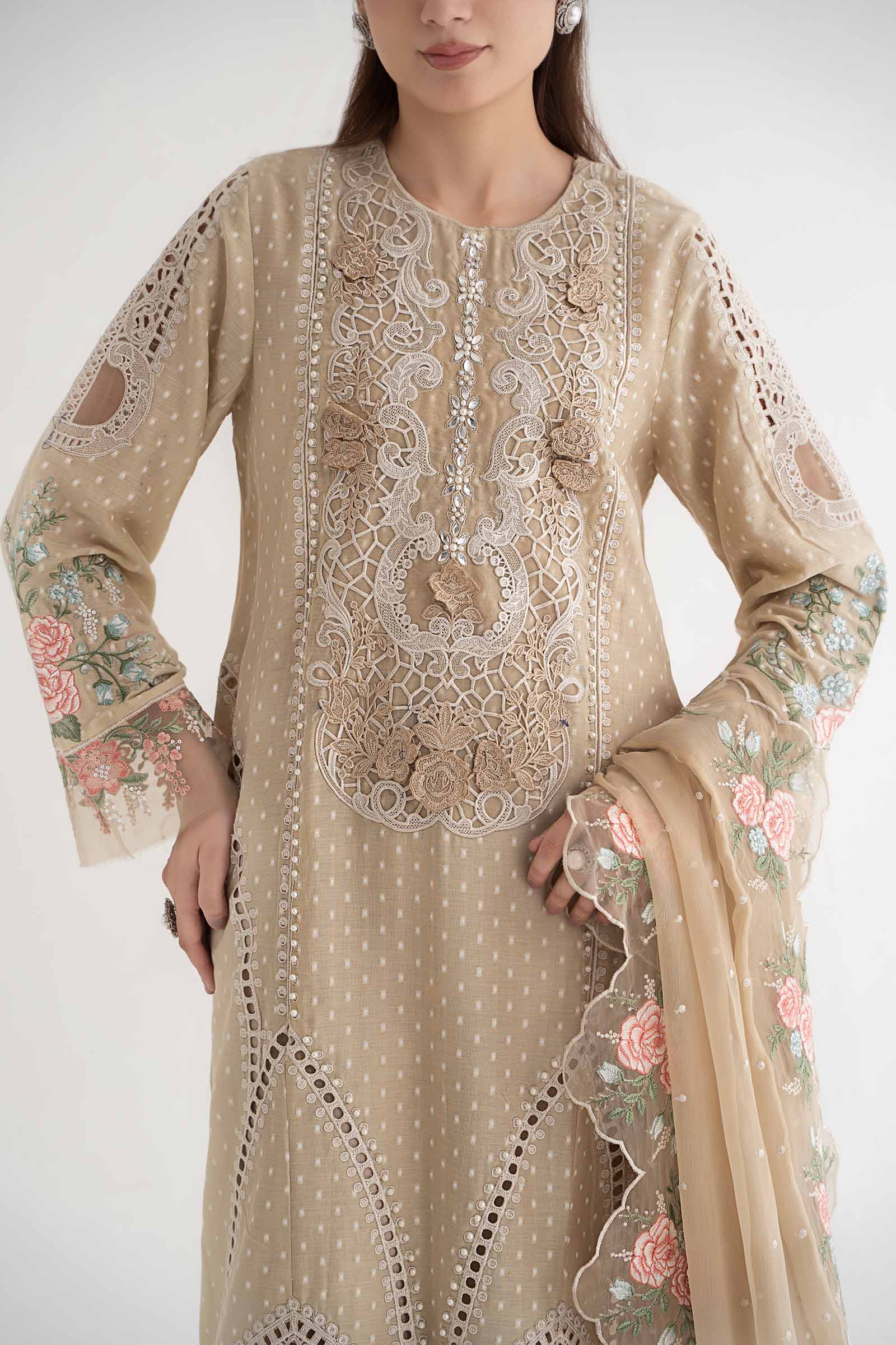 3 Piece Embroidered Broshia Suit | DS-2410-A - Image 4