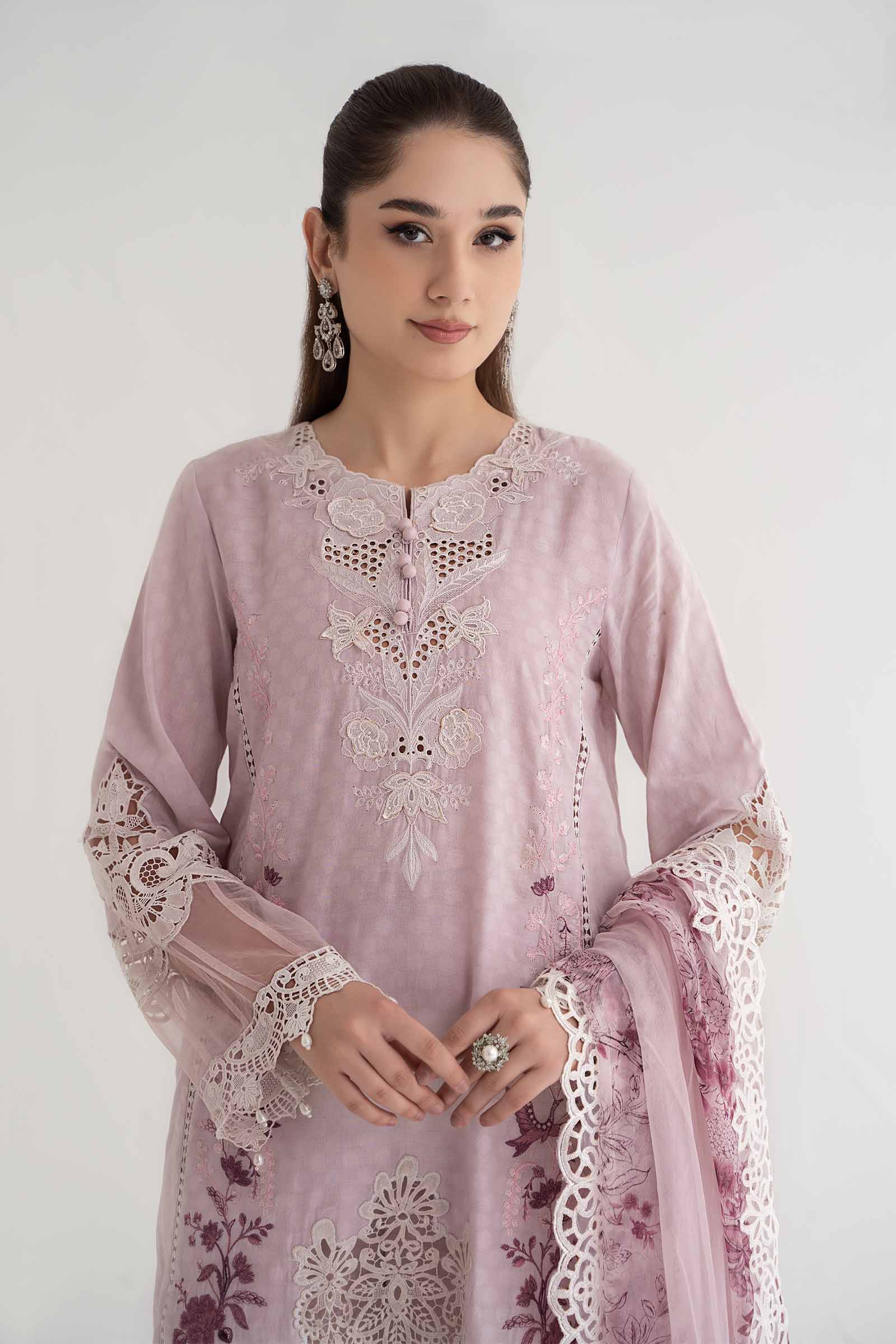 3 Piece Embroidered Dobby Lawn Suit | DS-2414-A - Image 2