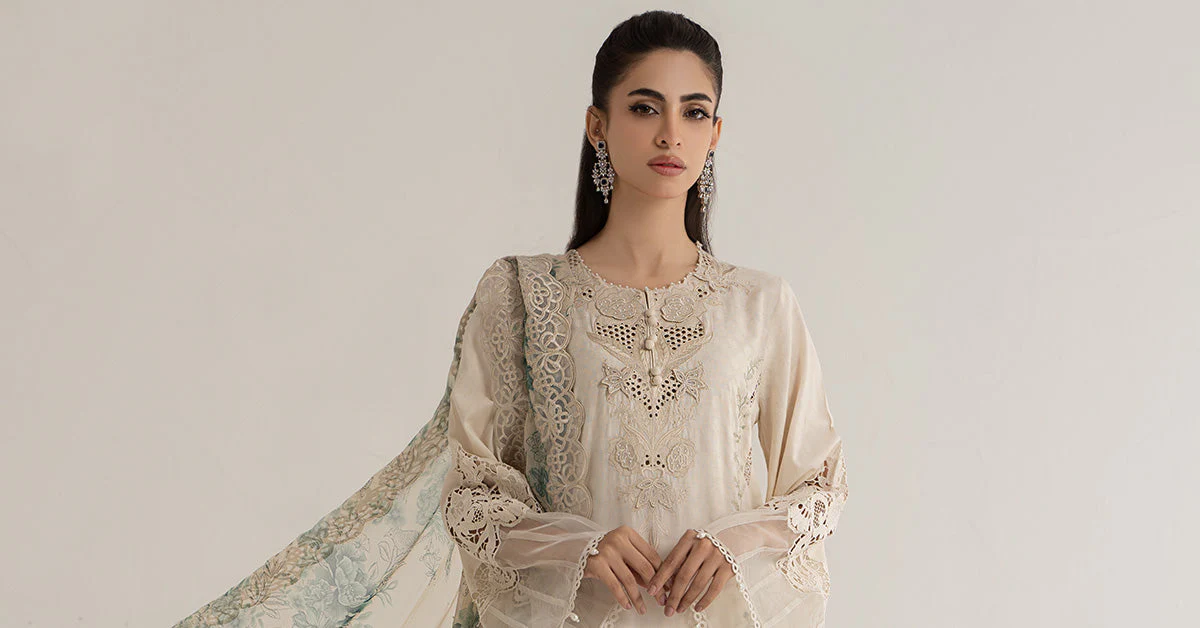 3 Piece Embroidered Dobby Lawn Suit | DS-2414-B - Image 8