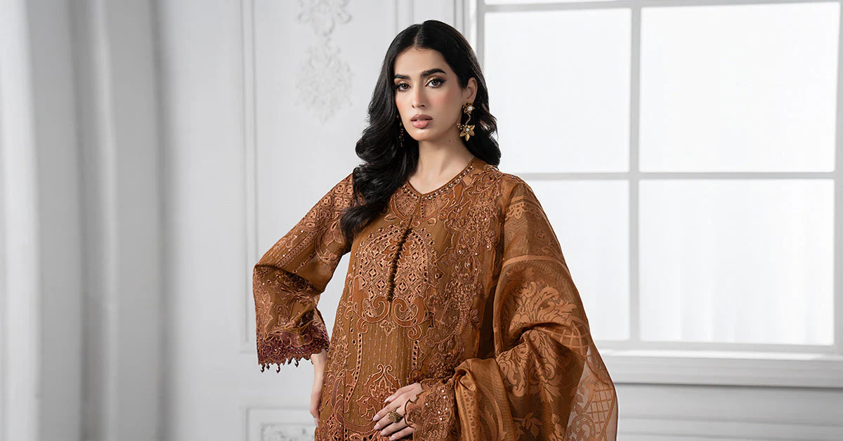 3 Piece Embroidered Paper Cotton Suit | DS-2501-B - Image 8