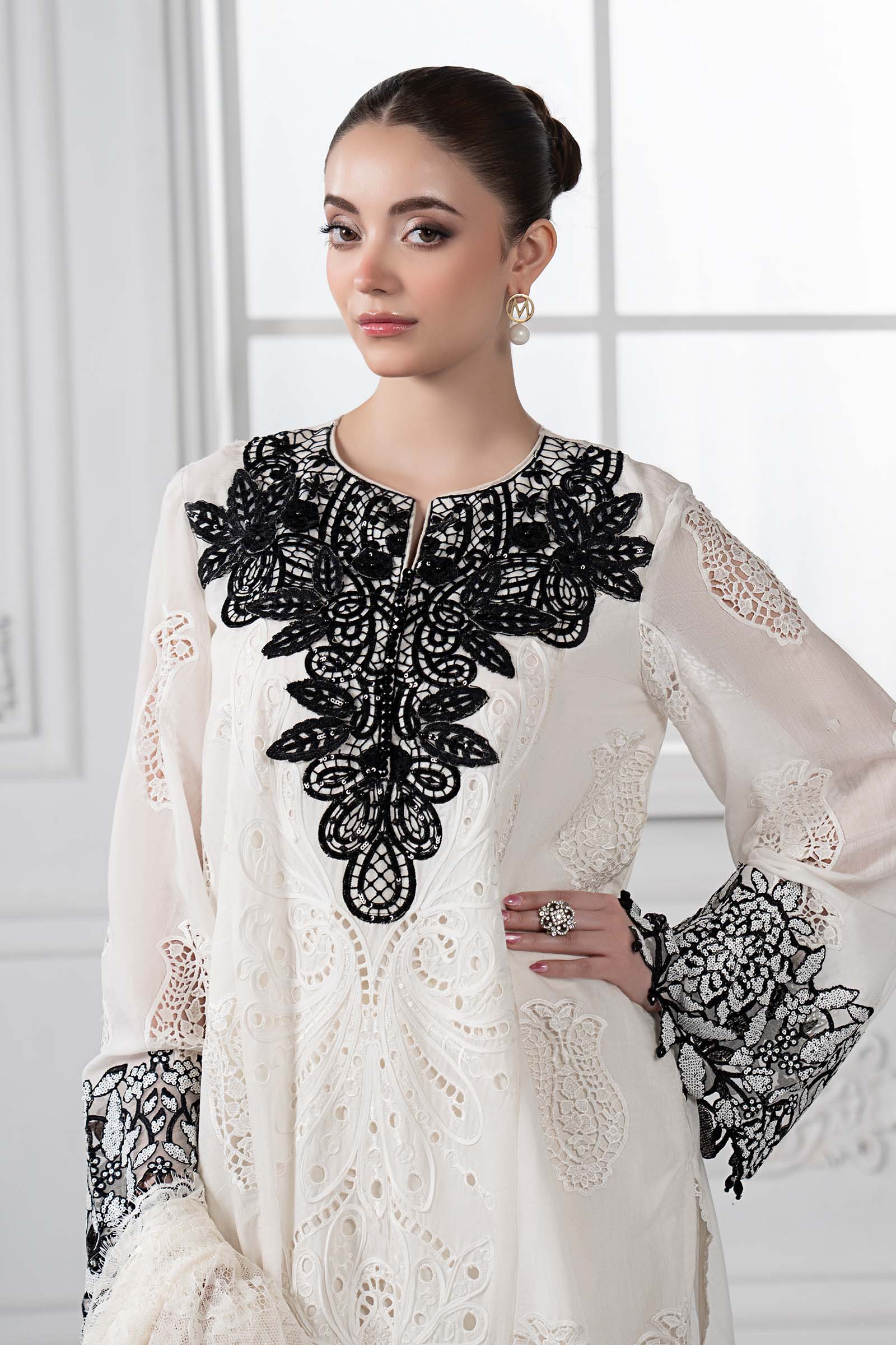 3 Piece Embroidered Paper Cotton Suit | DS-2505-A - Image 2