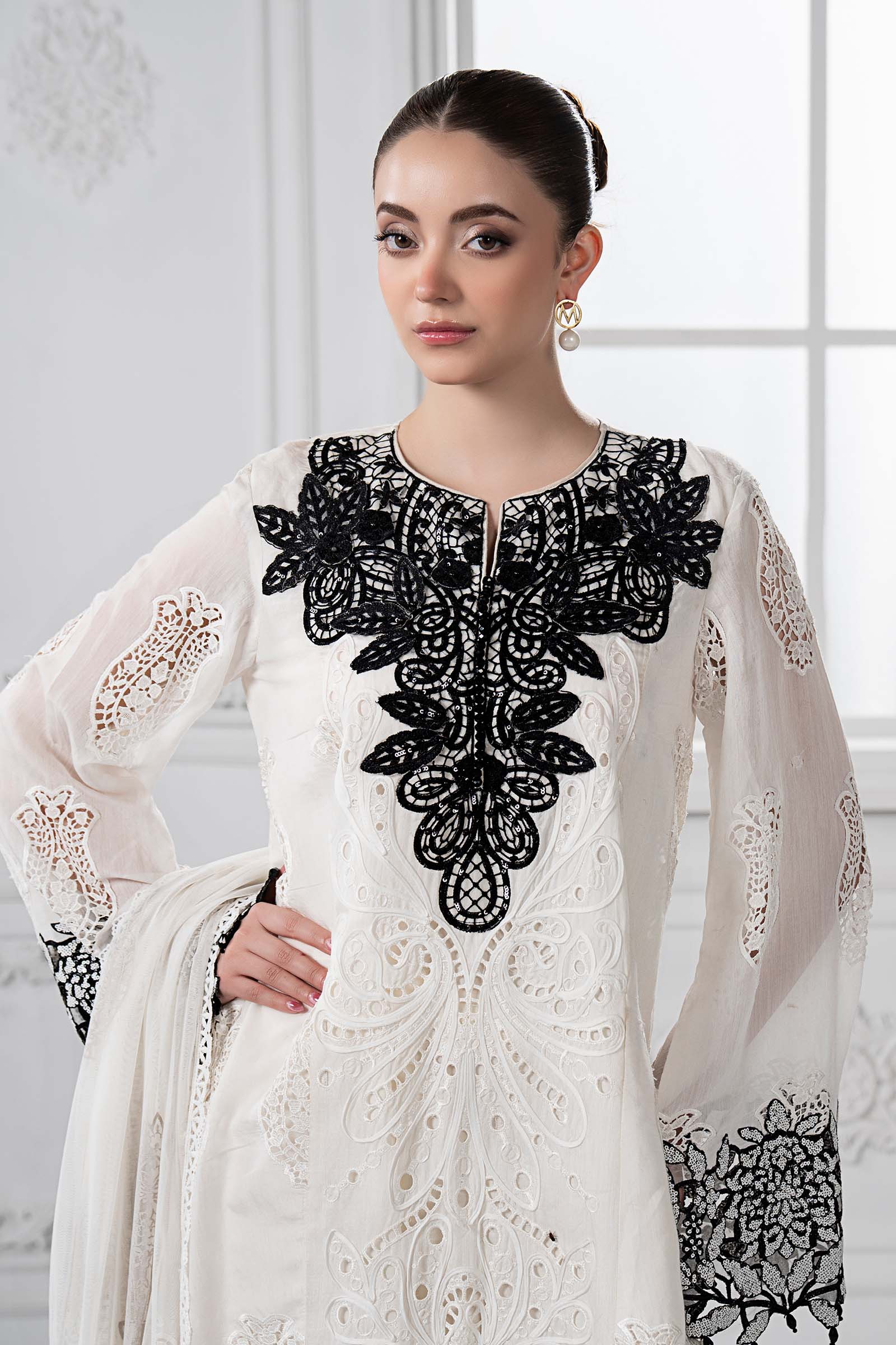 3 Piece Embroidered Paper Cotton Suit | DS-2505-A - Image 3